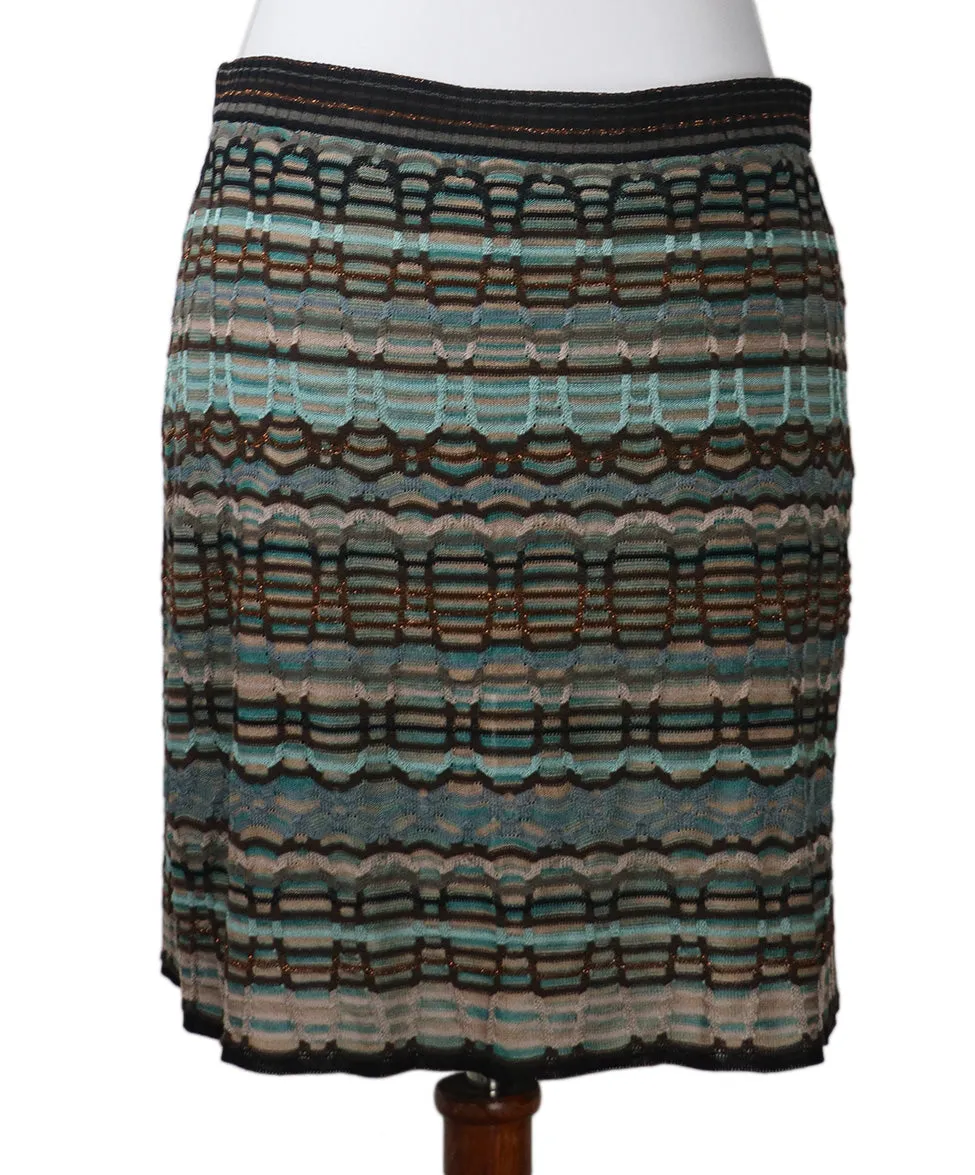 Missoni Brown & Teal Knit Skirt sz 10