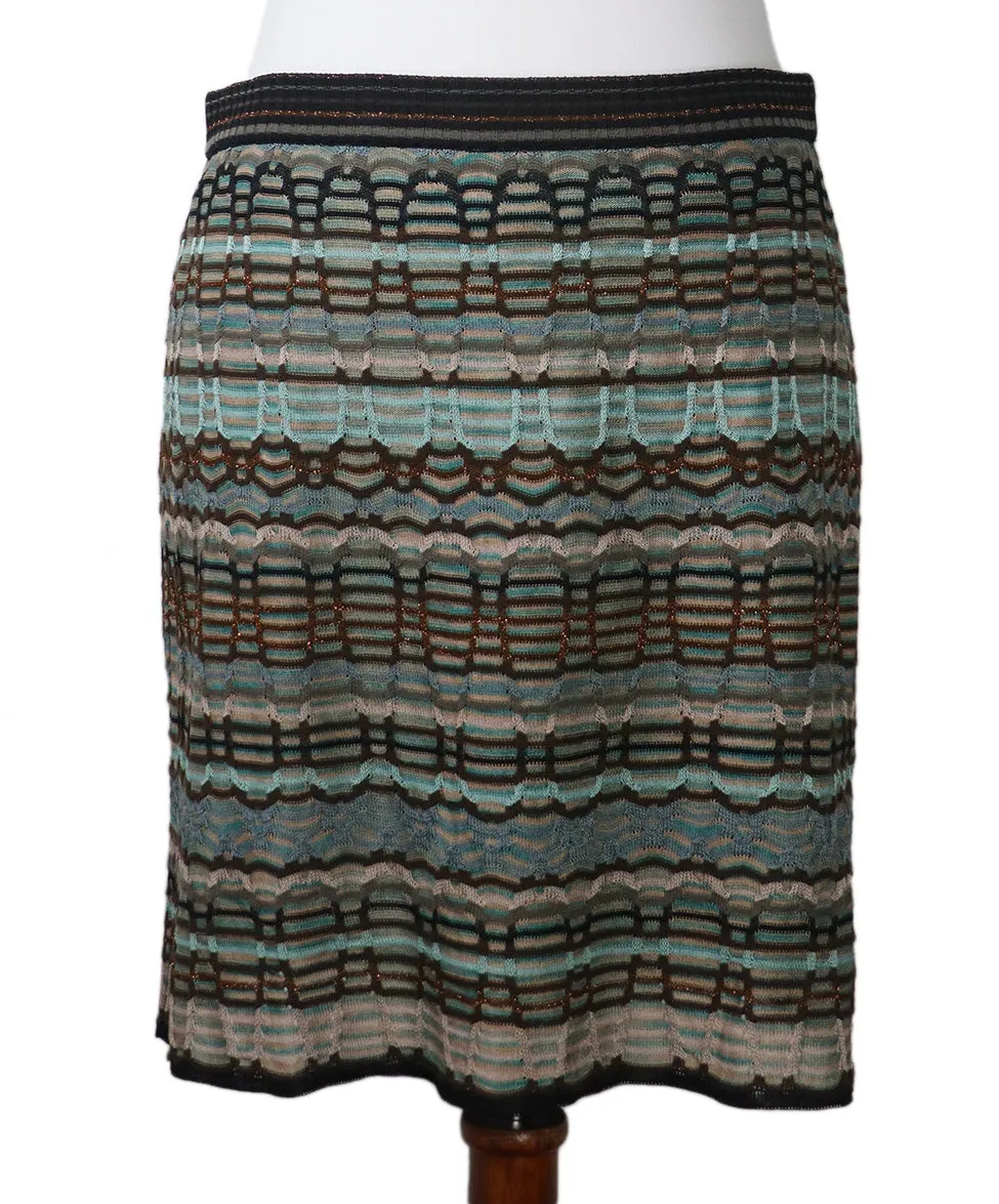 Missoni Brown & Teal Knit Skirt sz 10