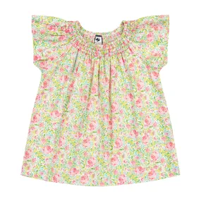 Molly Smocked Neck Ruffle Sleeve Top Rose Garden