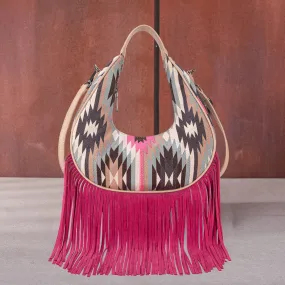 MW1285-8366  Montana West Aztec Fringe Crescent Crossbody Bag - Hot Pink