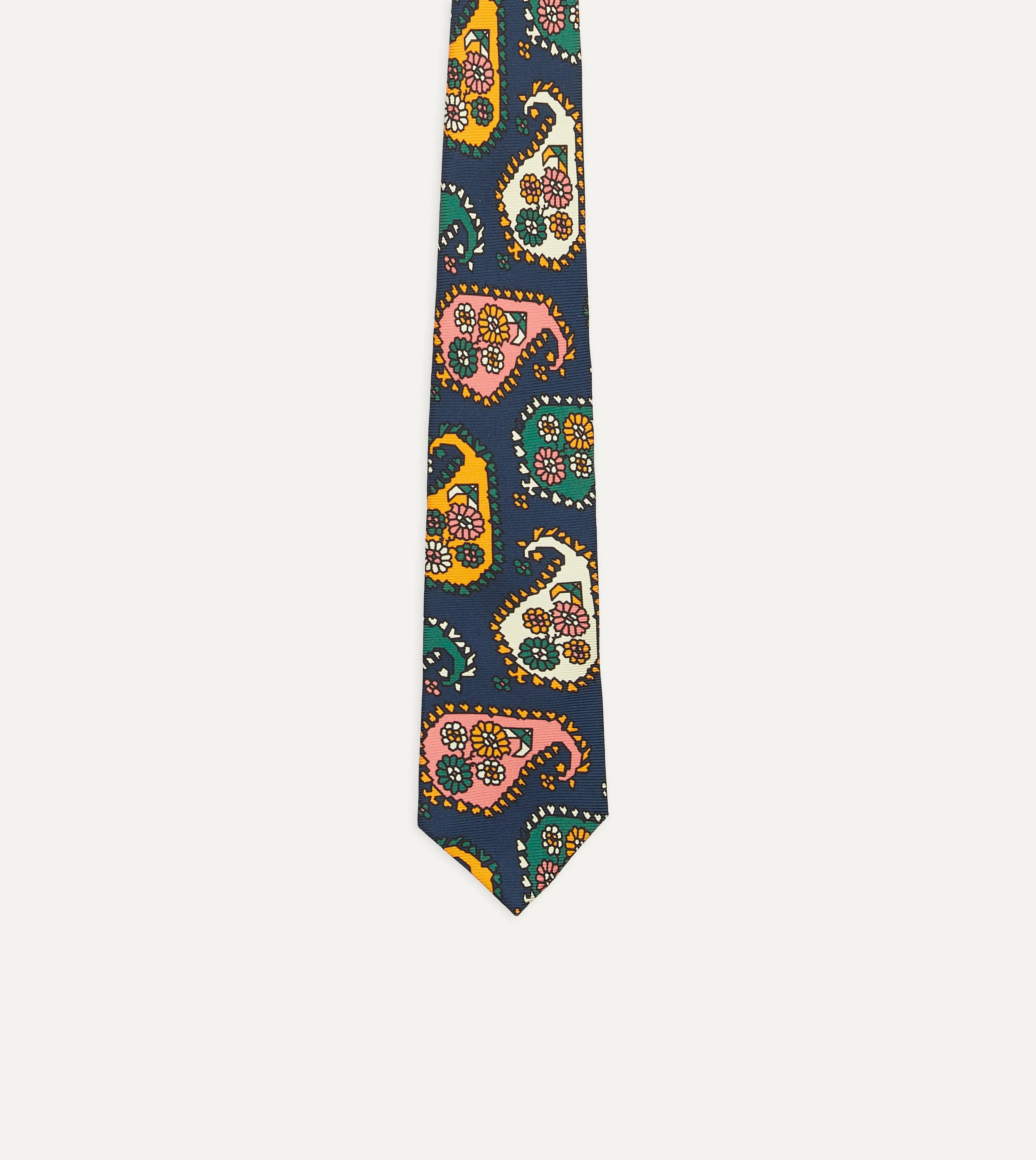 Navy Geometric Paisley Print Twill Silk Tipped Tie