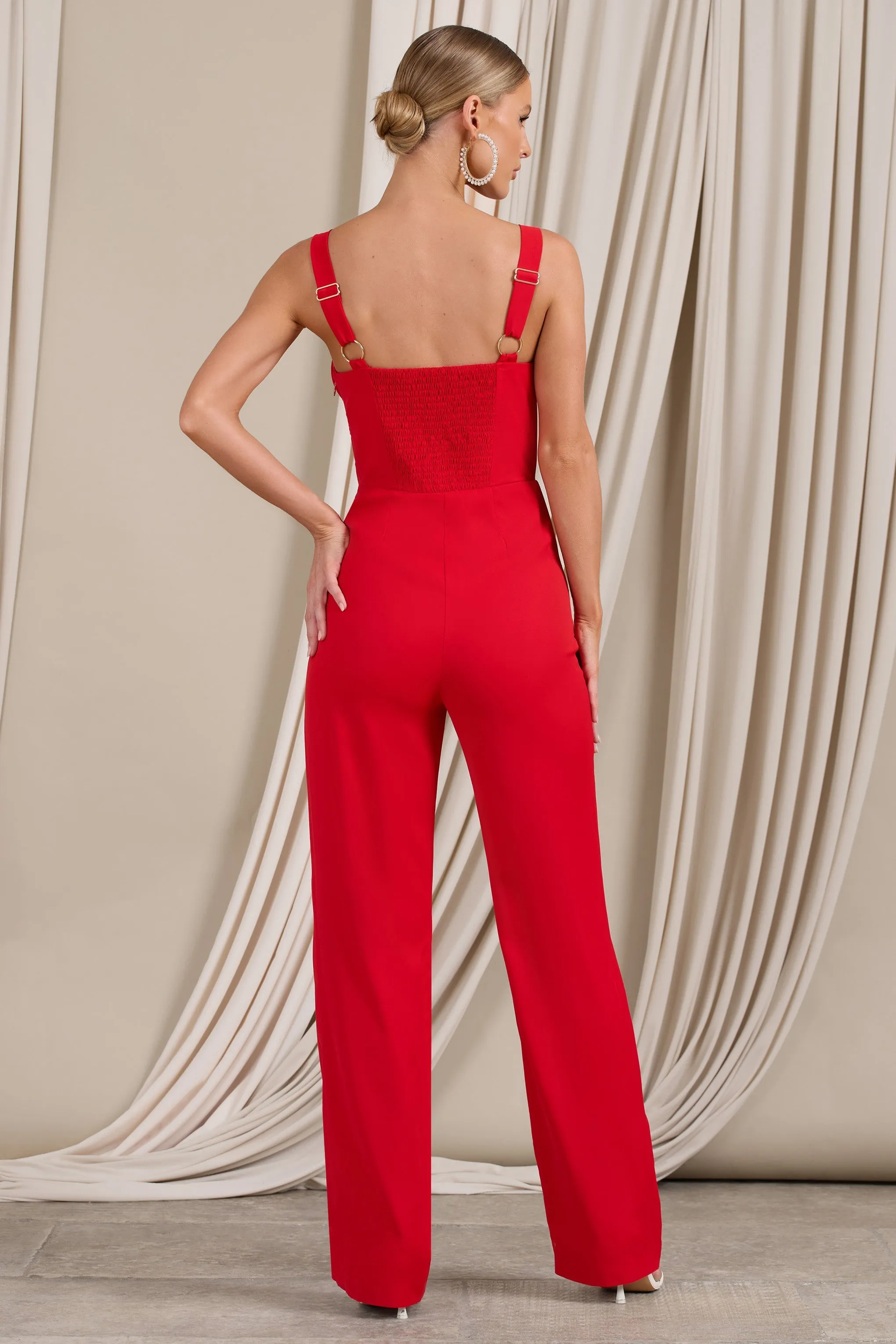 Nebbiolo | Red Strappy Laced Corset Jumpsuit