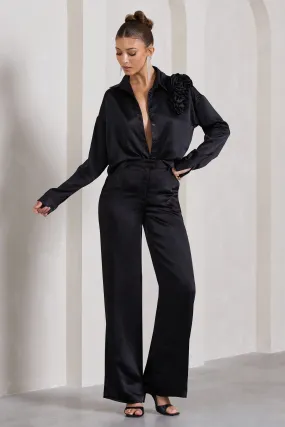 No Limits | Black Satin Wide-Leg Trousers