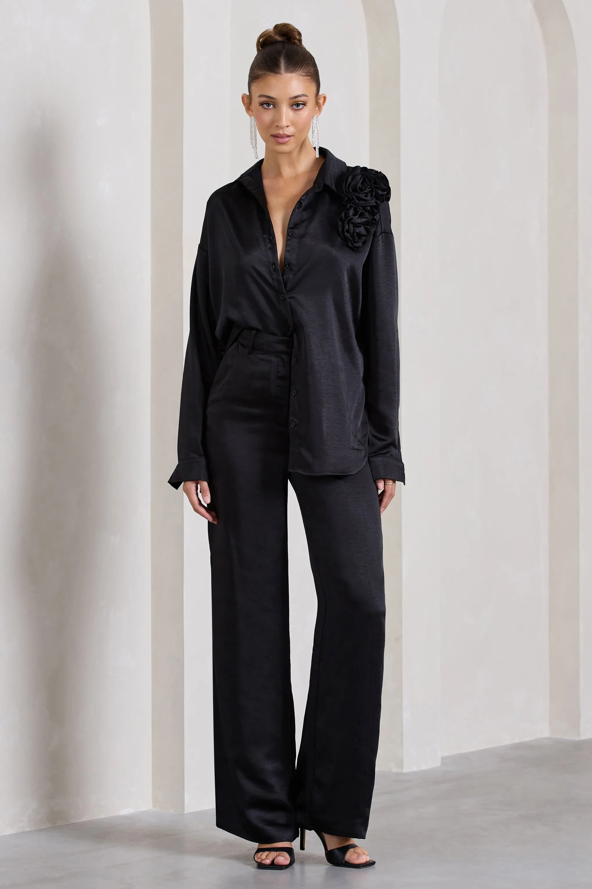 No Limits | Black Satin Wide-Leg Trousers