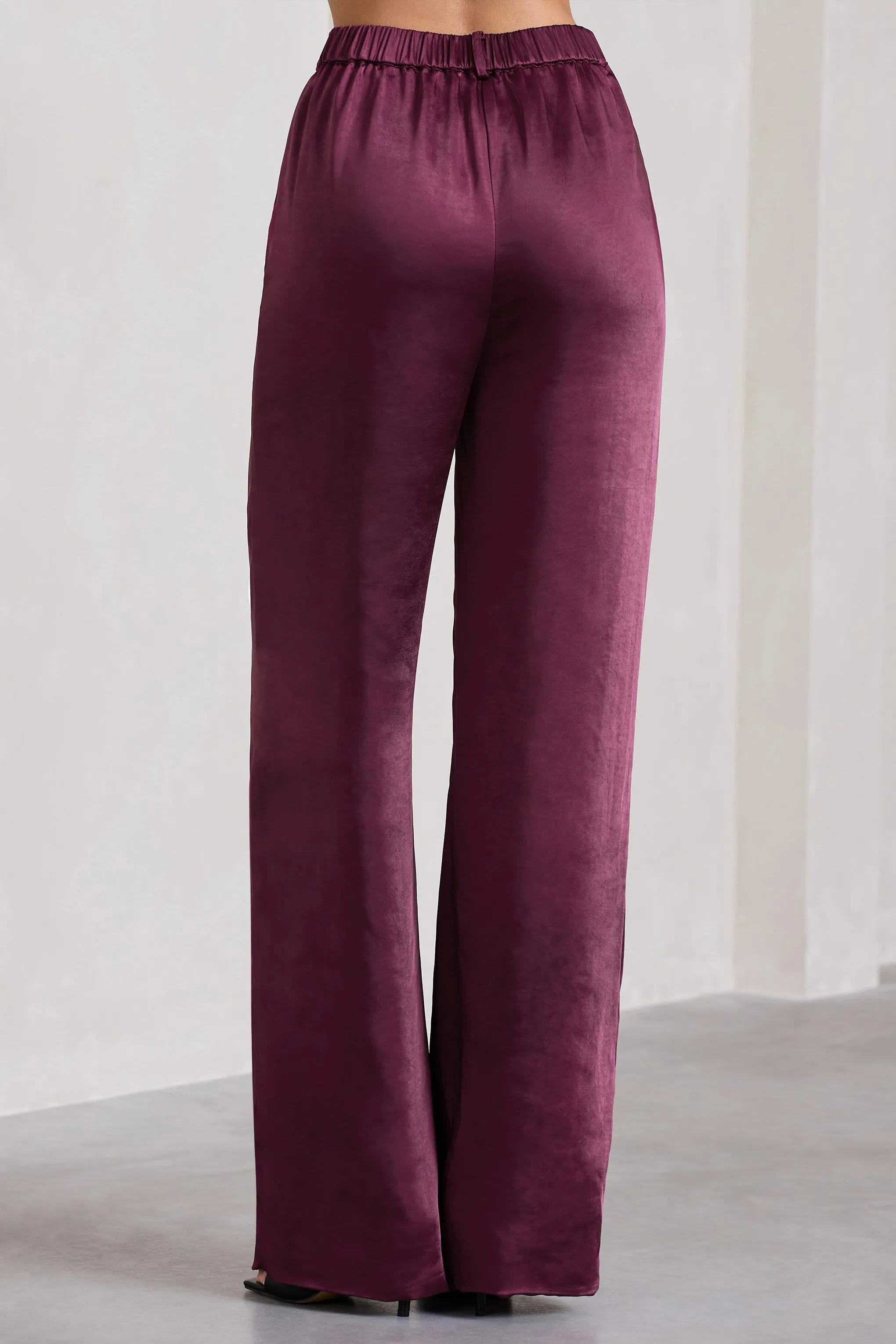 No Limits | Burgundy Satin Wide-Leg Trousers