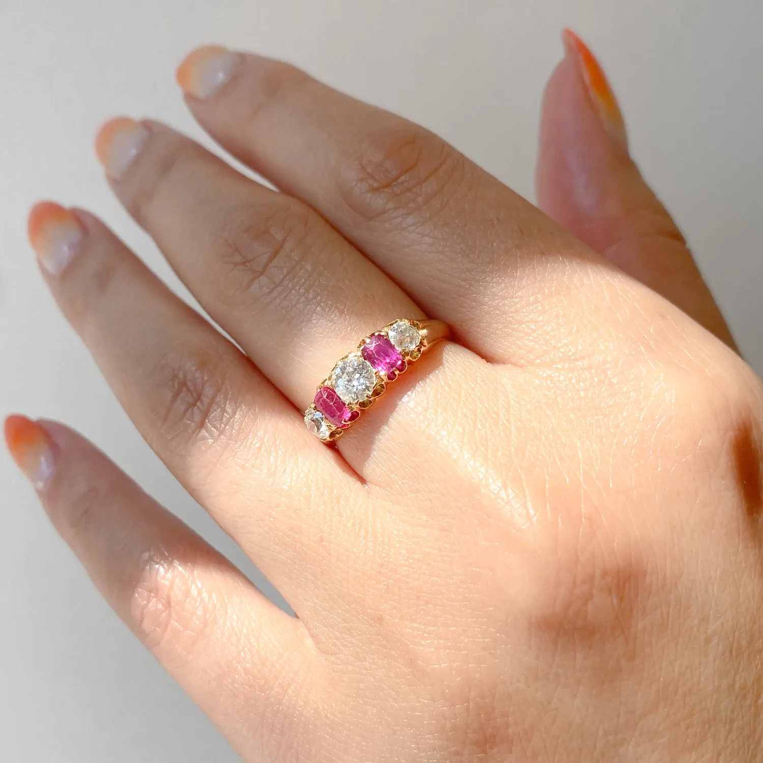 Old Mine Diamond & Ruby Half Hoop Ring