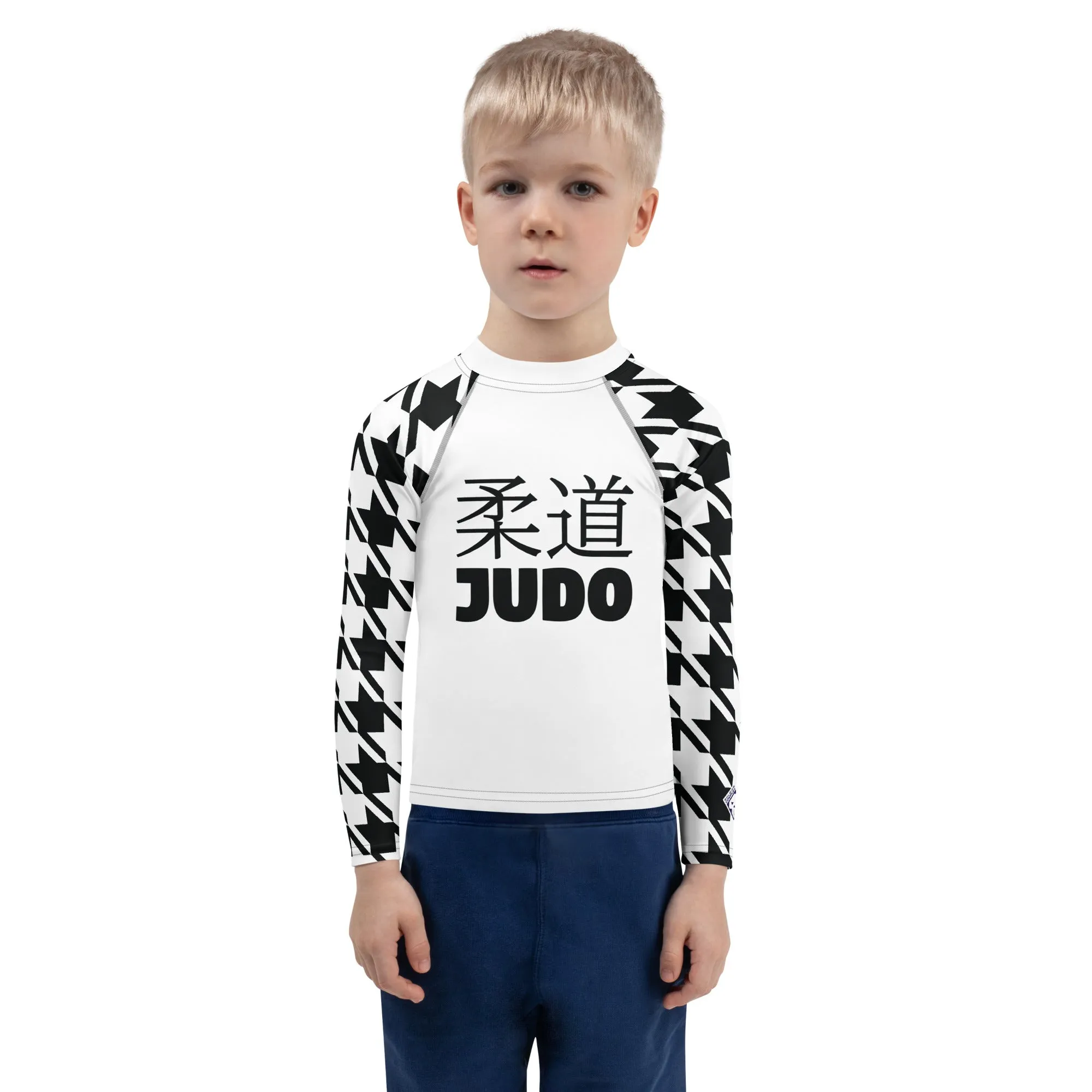 Old School Style: Boy's Houndstooth Long Sleeve Classic Judo BJJ Rash Guard