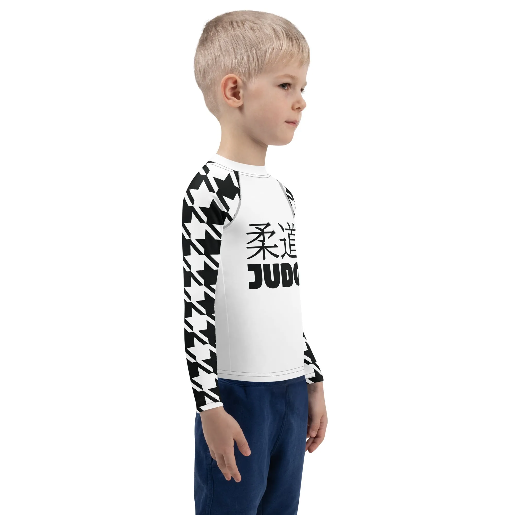 Old School Style: Boy's Houndstooth Long Sleeve Classic Judo BJJ Rash Guard