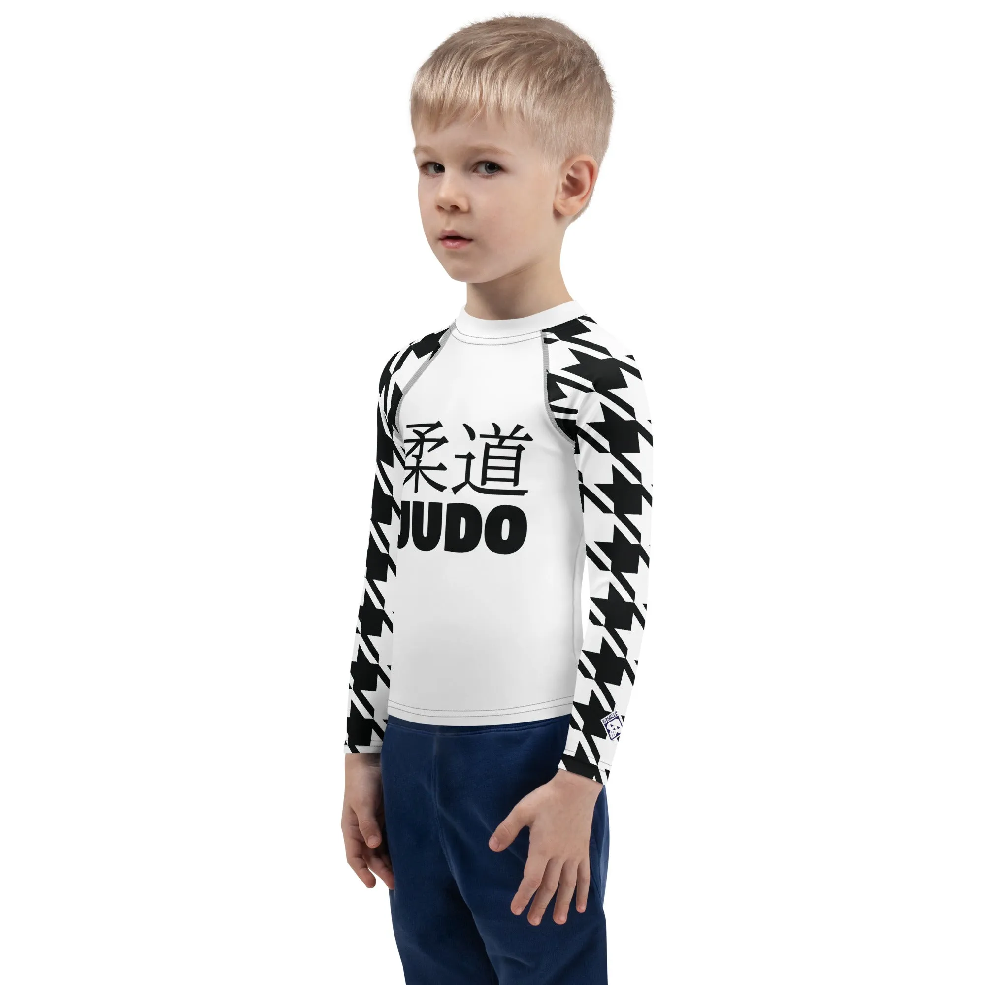 Old School Style: Boy's Houndstooth Long Sleeve Classic Judo BJJ Rash Guard