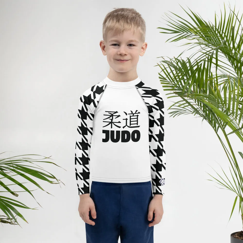 Old School Style: Boy's Houndstooth Long Sleeve Classic Judo BJJ Rash Guard