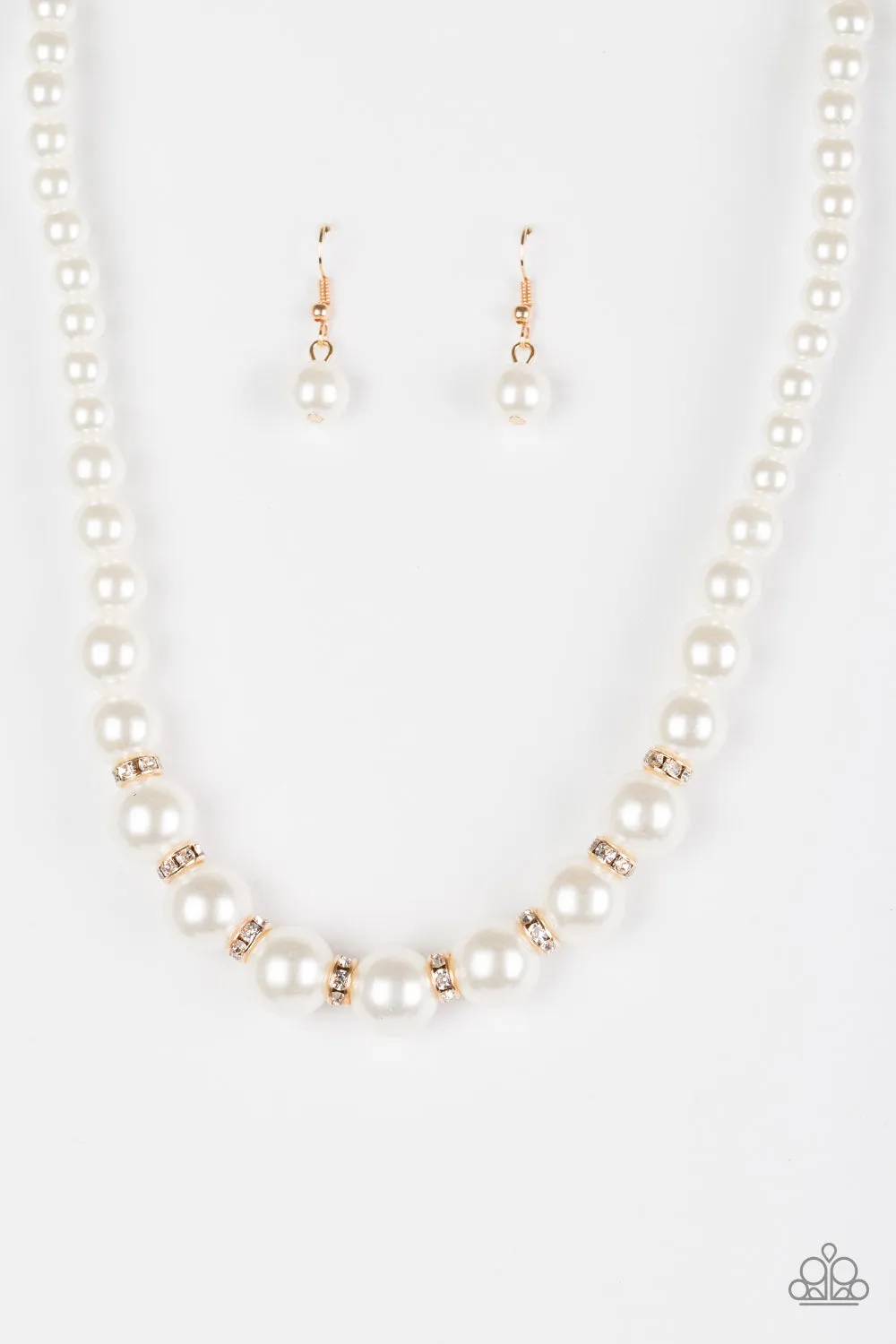 Paparazzi Accessories  - Showtime Shimmer #N874 Peg - Gold/White  Necklace