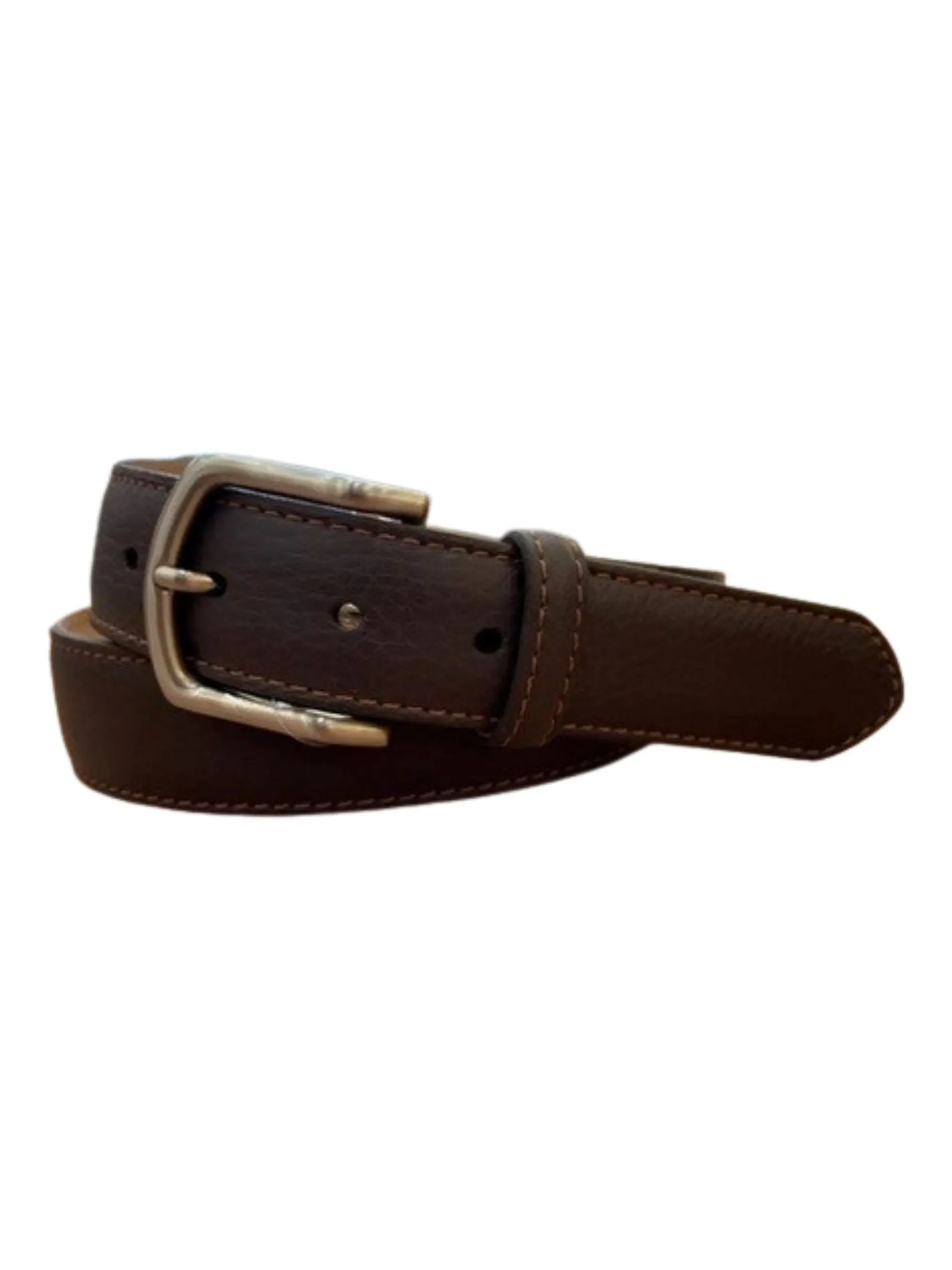 Pebbled Calf Belt | Chocolate with Cognac Stitch and Brushed Nickel Buckle