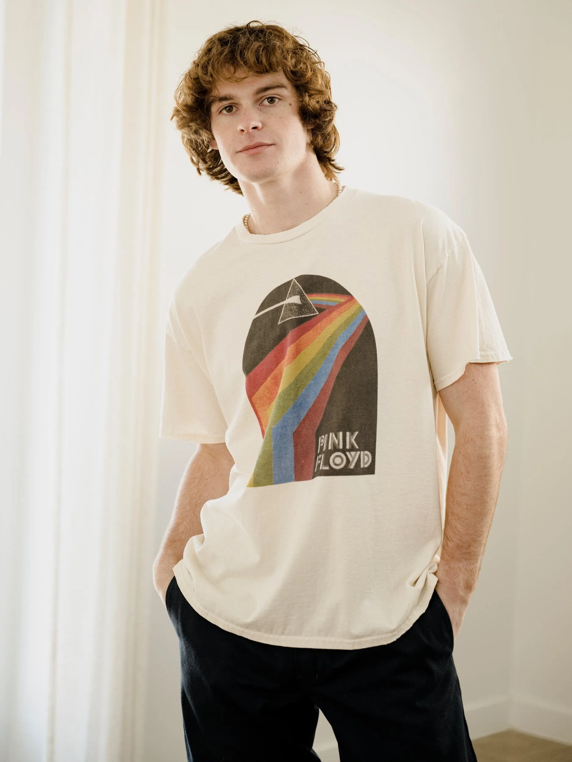 Pink Floyd Dark Side of The Moon Off White Thrifted Distressed Tee