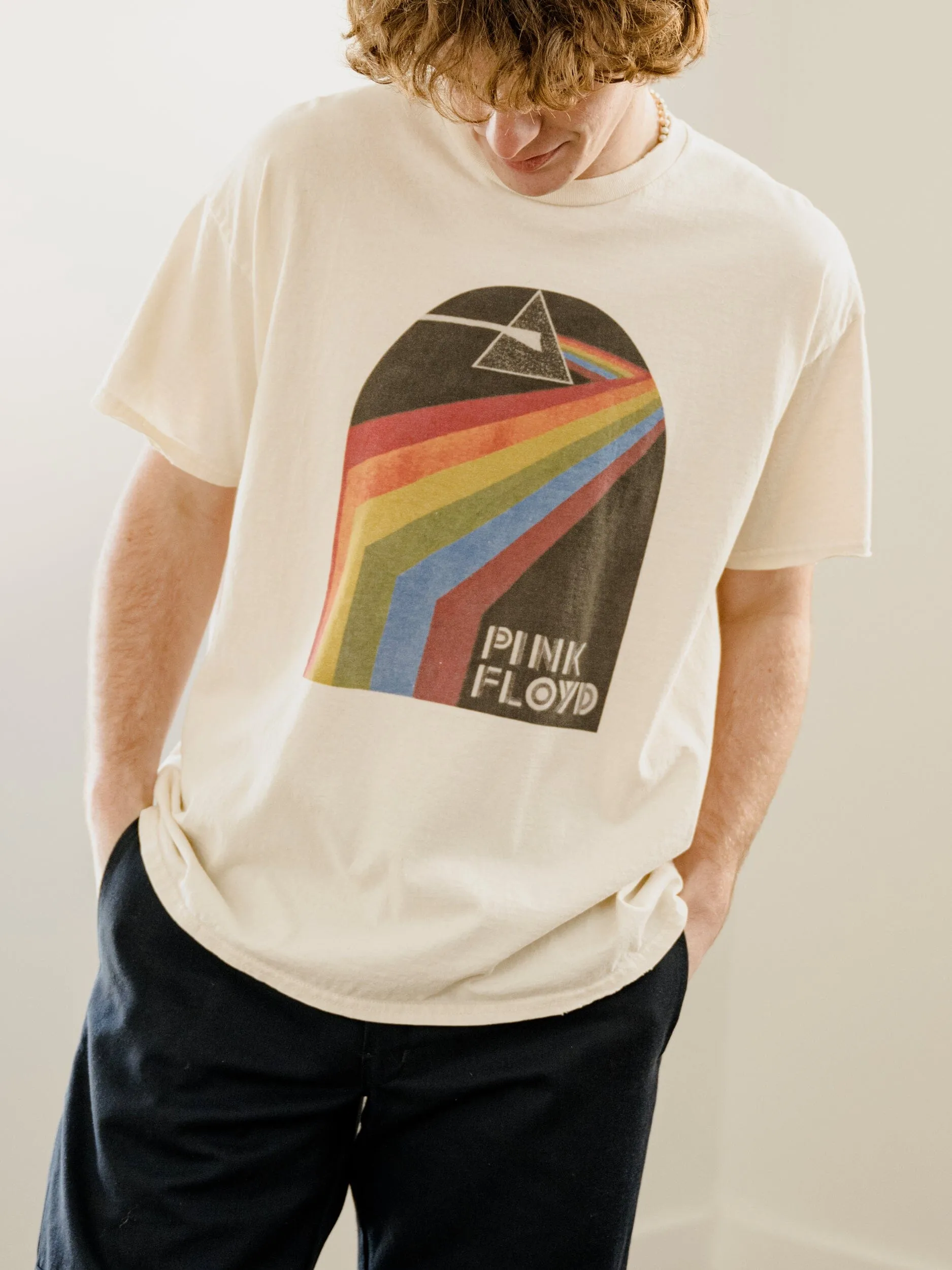 Pink Floyd Dark Side of The Moon Off White Thrifted Distressed Tee