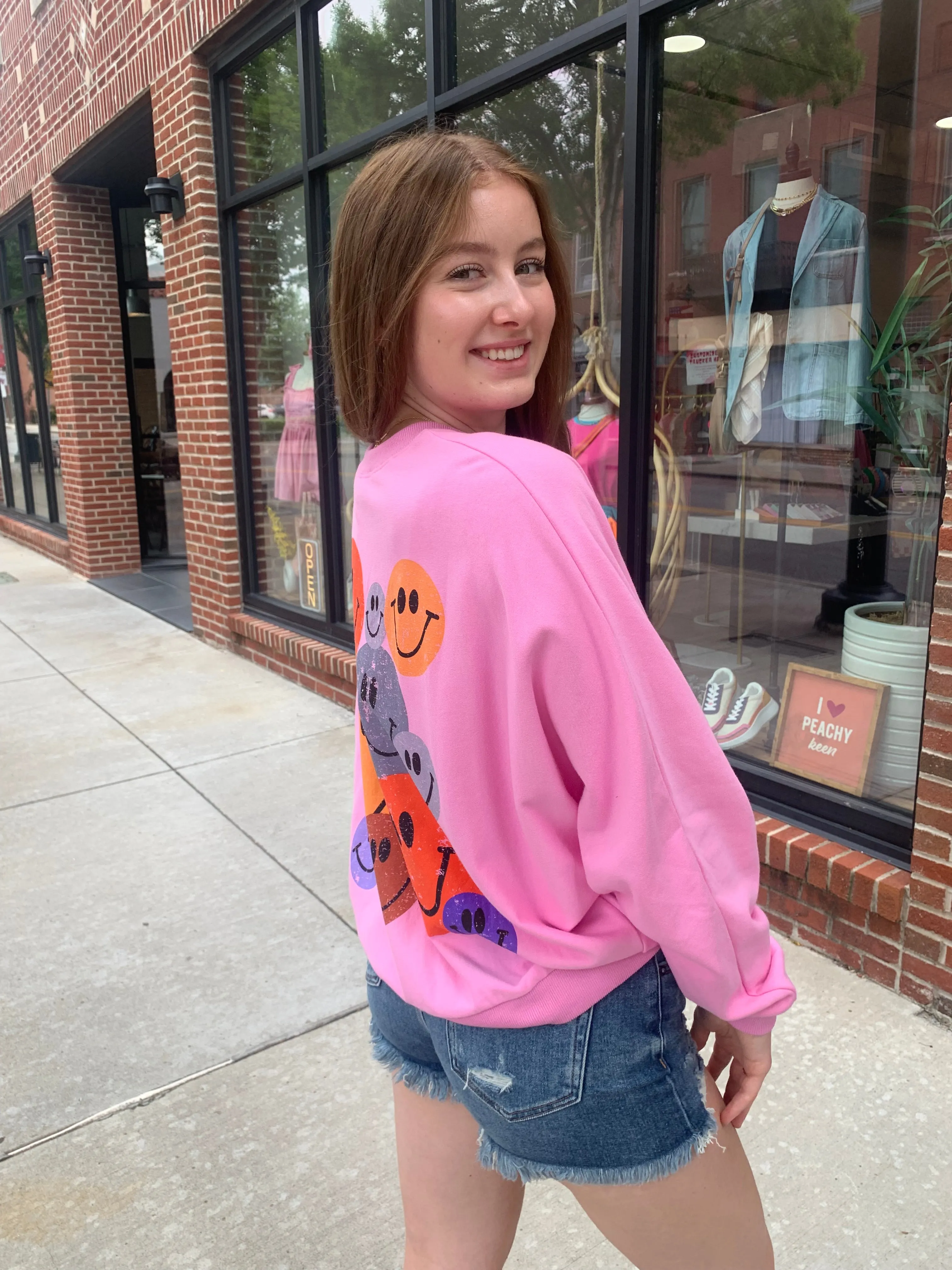 Pink Happy Face Crewneck Sweatshirt