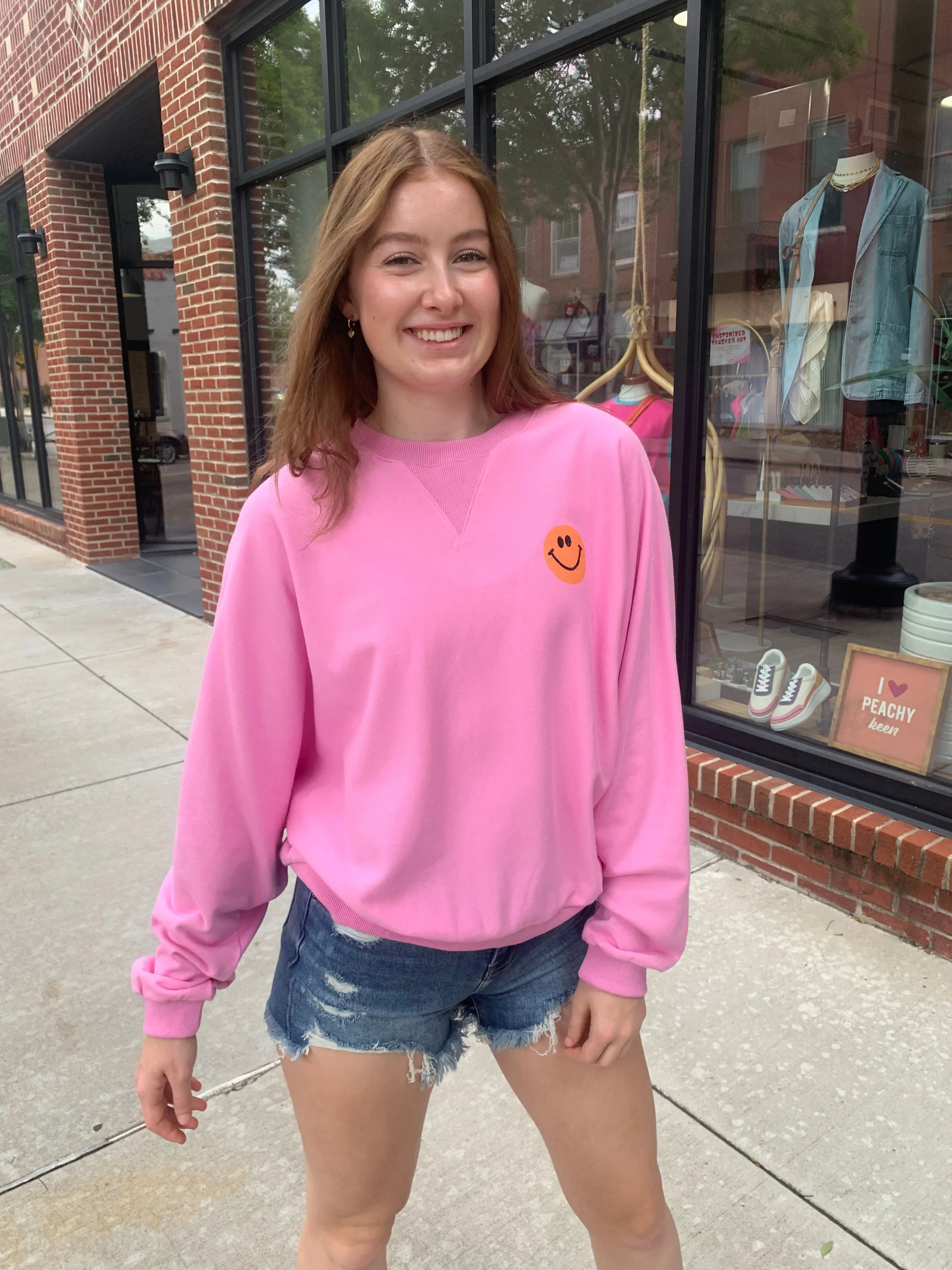 Pink Happy Face Crewneck Sweatshirt