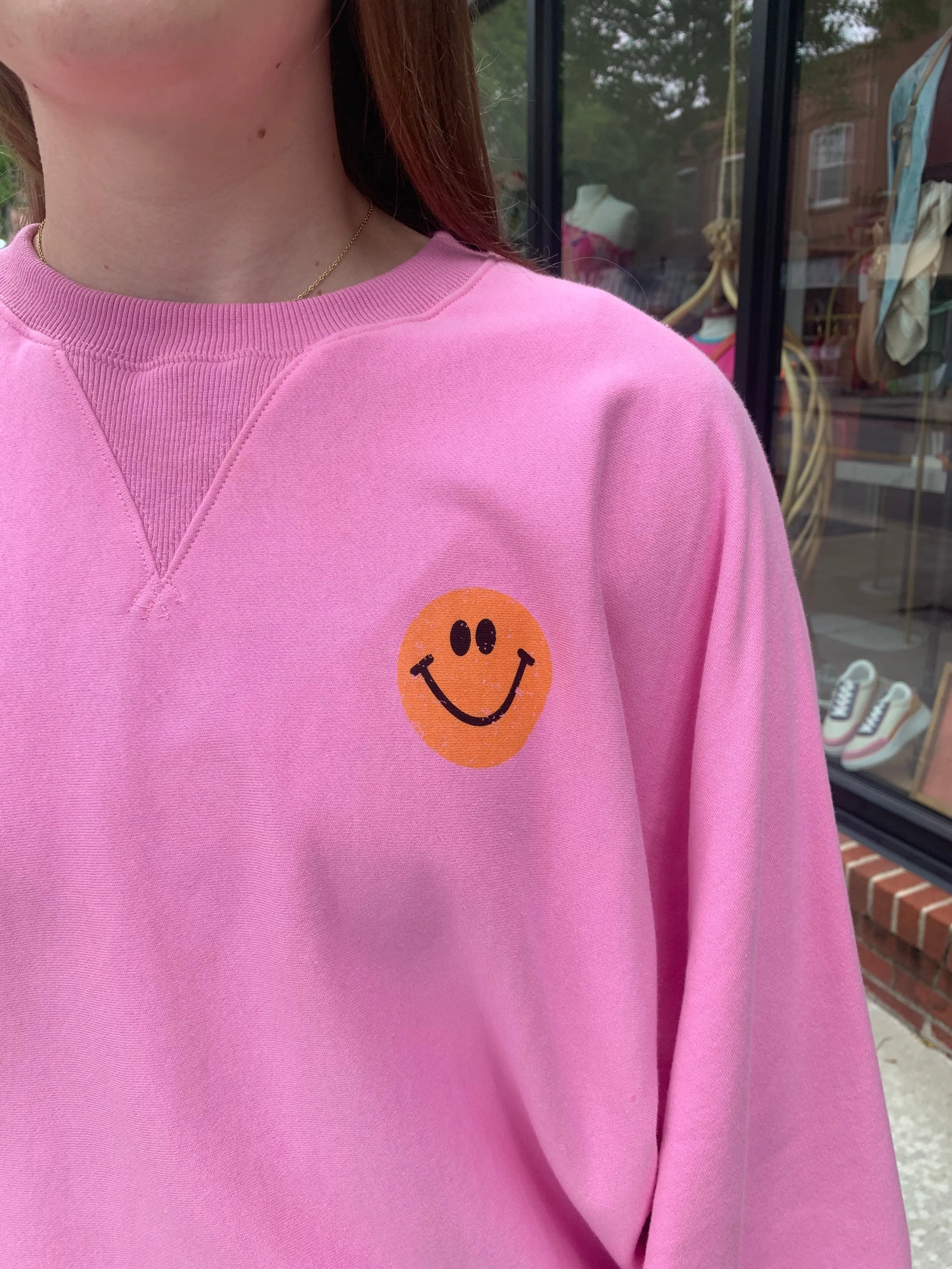 Pink Happy Face Crewneck Sweatshirt