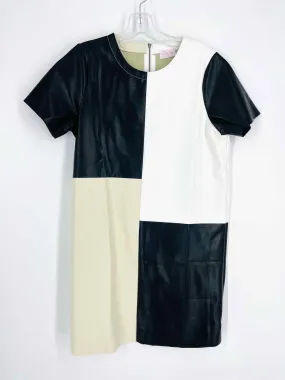 Pink Lily Size S White/Black Color Block Faux Leather Dresses Dress