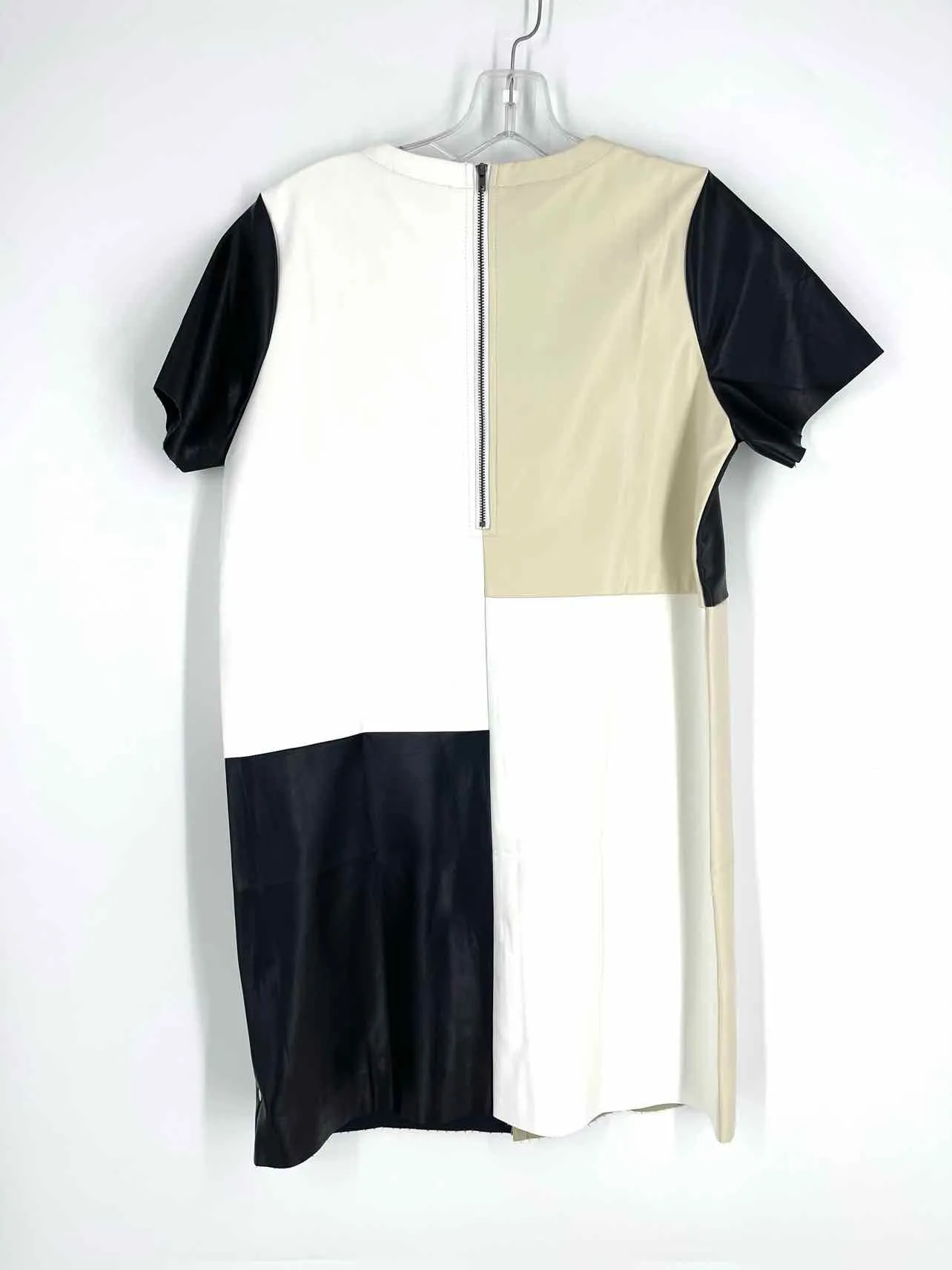 Pink Lily Size S White/Black Color Block Faux Leather Dresses Dress