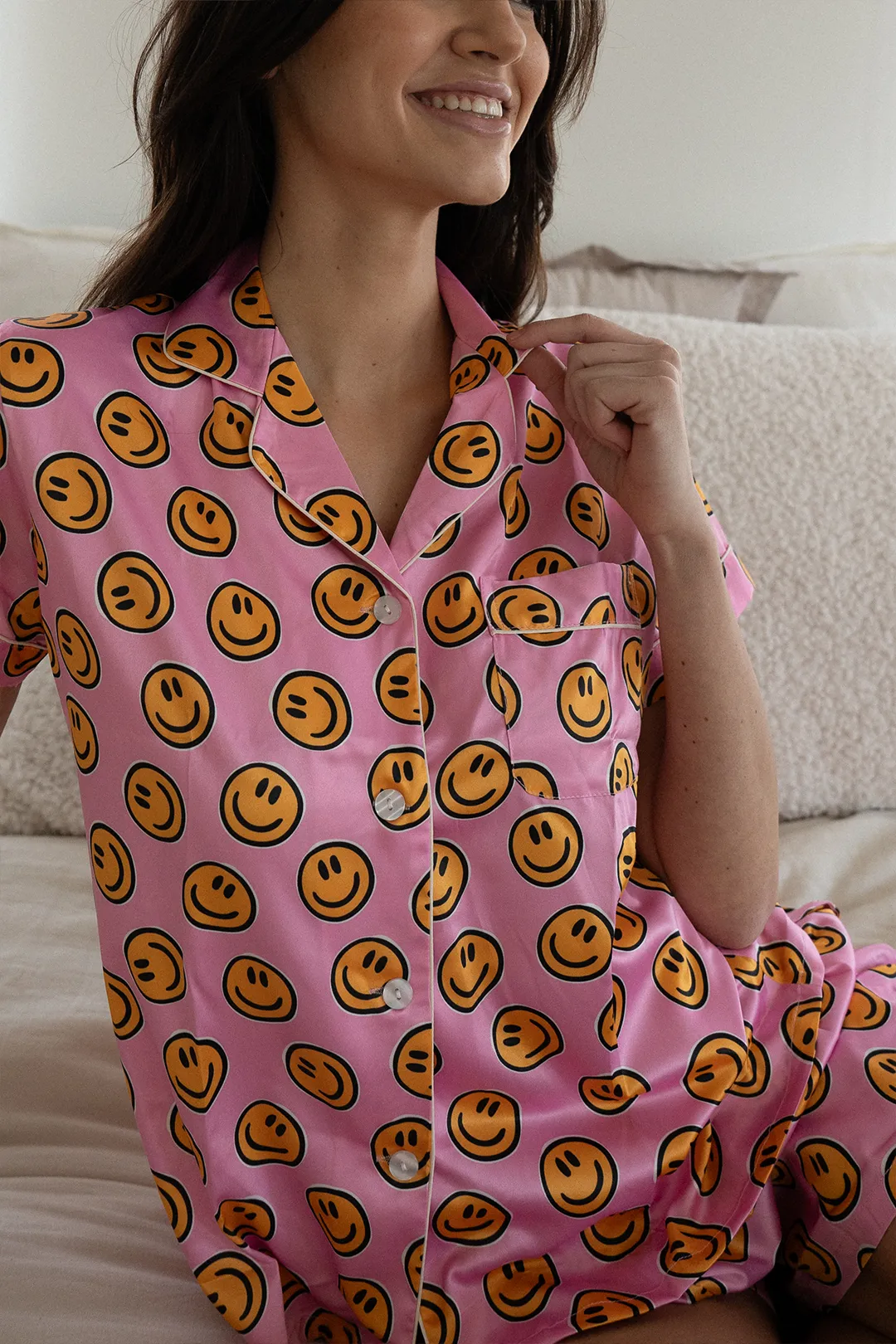 Pink Smiley Satin pajamas