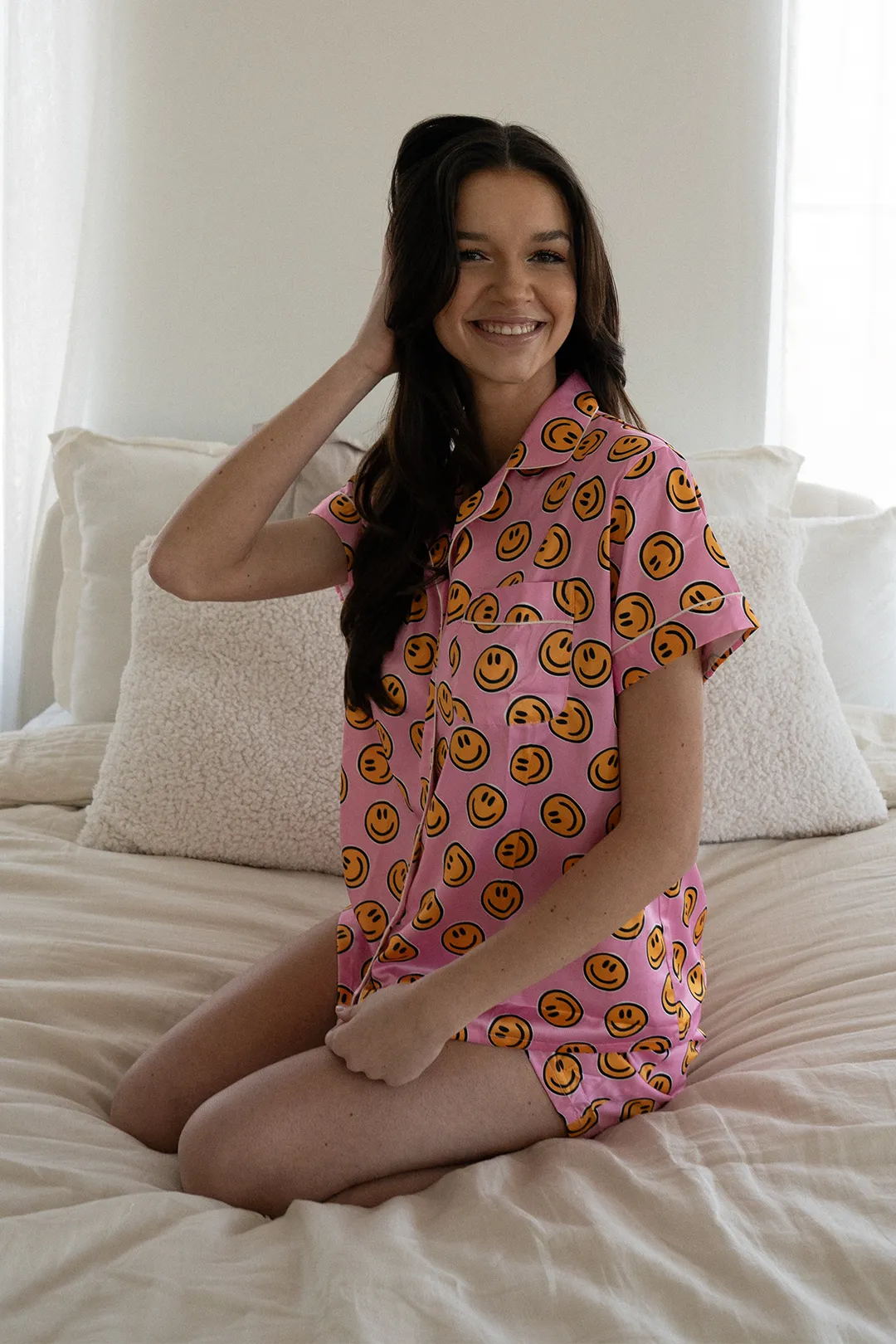 Pink Smiley Satin pajamas