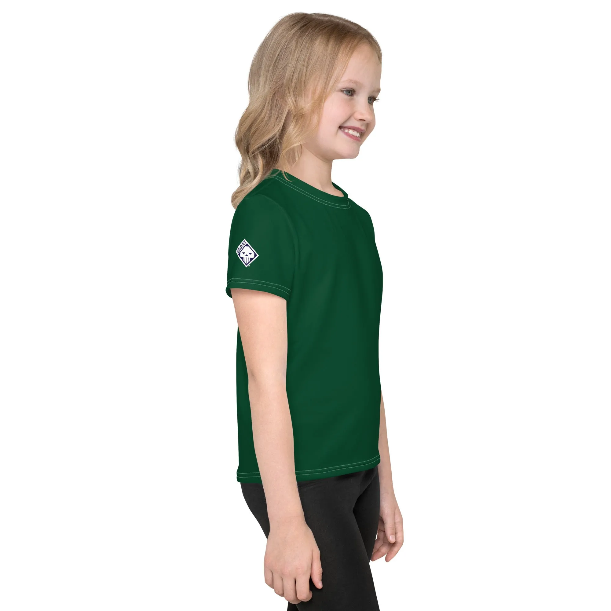 Poolside Confidence: Girls Short Sleeve Solid Color Rash Guard - Sherwood Forest