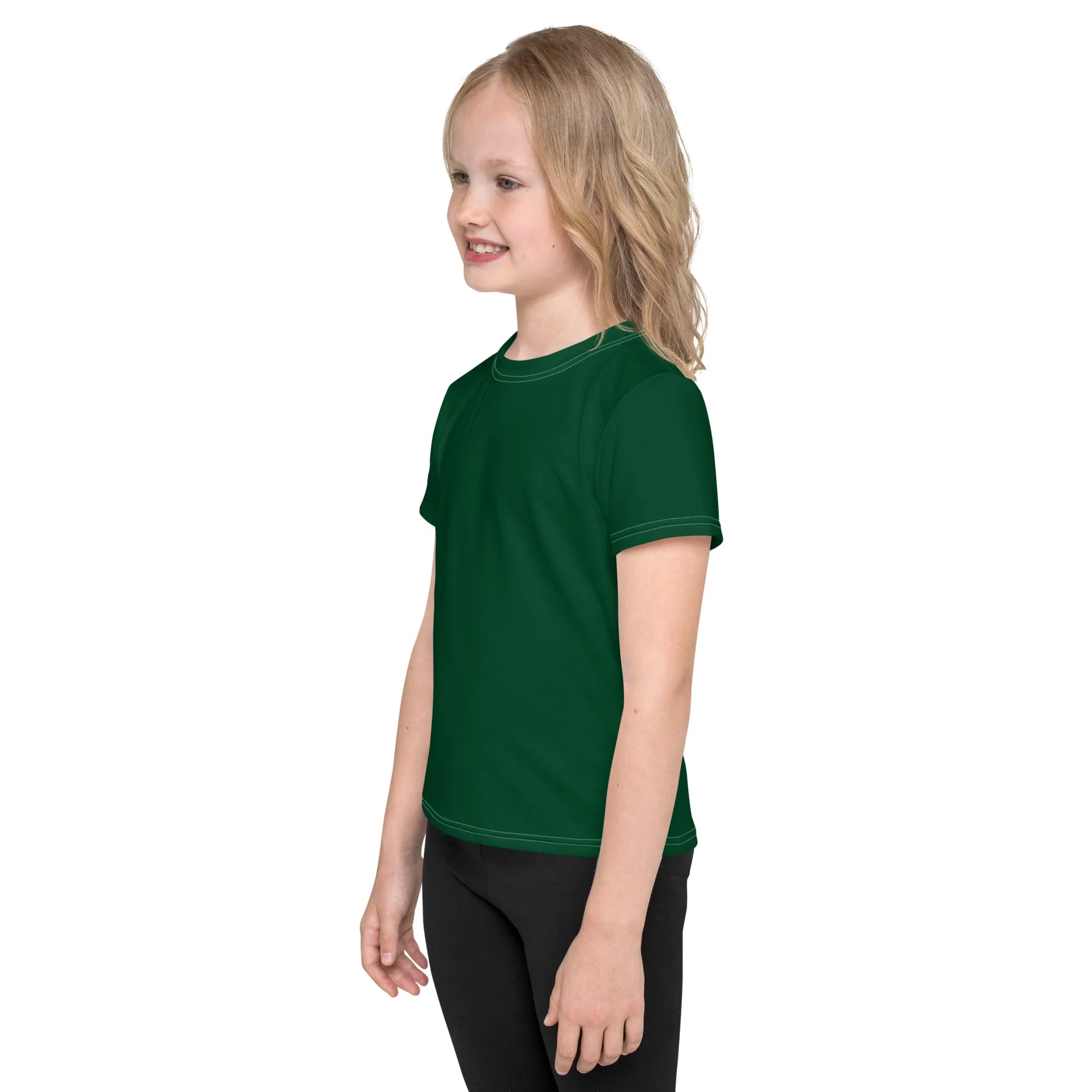 Poolside Confidence: Girls Short Sleeve Solid Color Rash Guard - Sherwood Forest