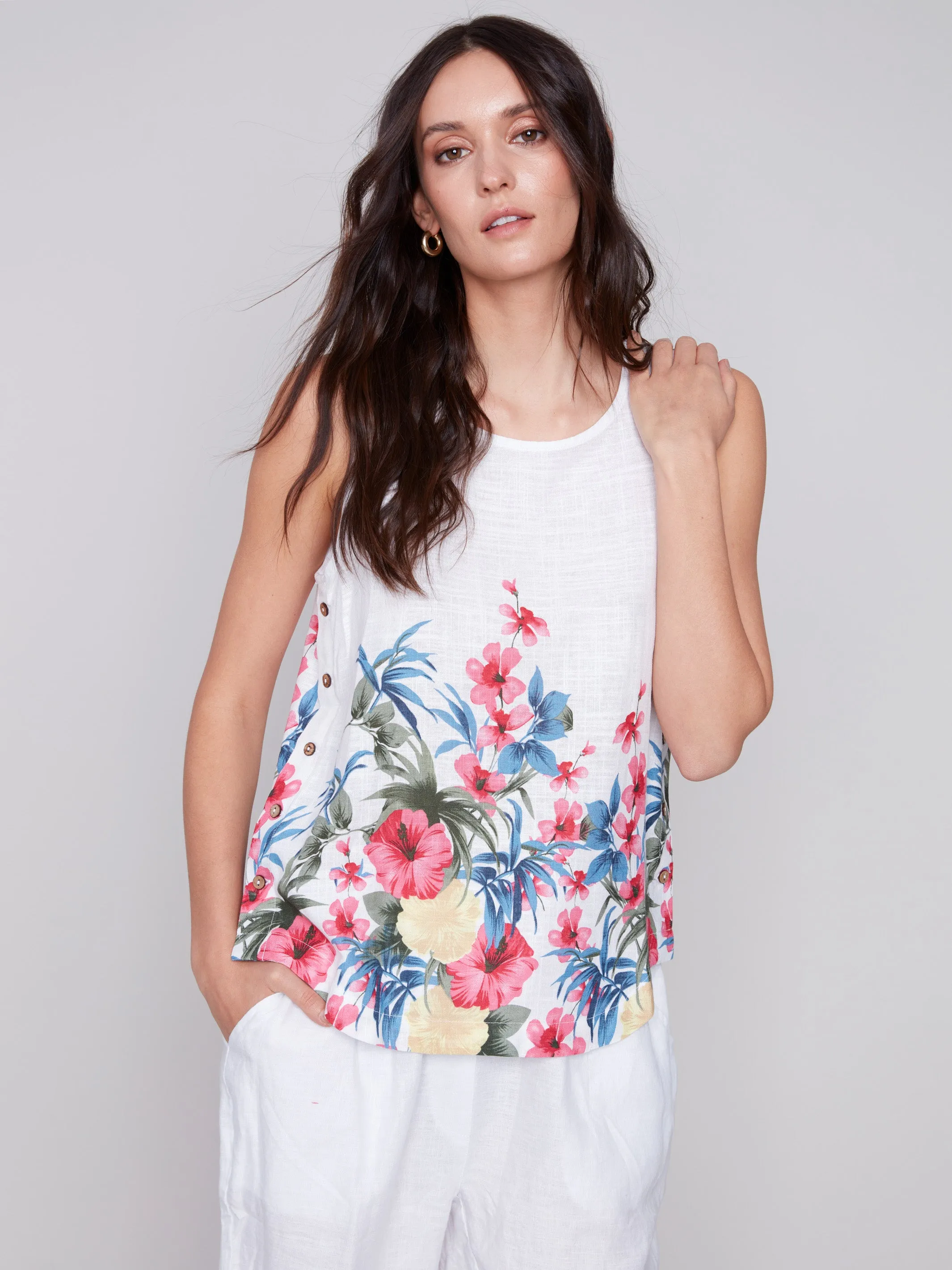 Printed Sleeveless Top with Side Buttons - Maui