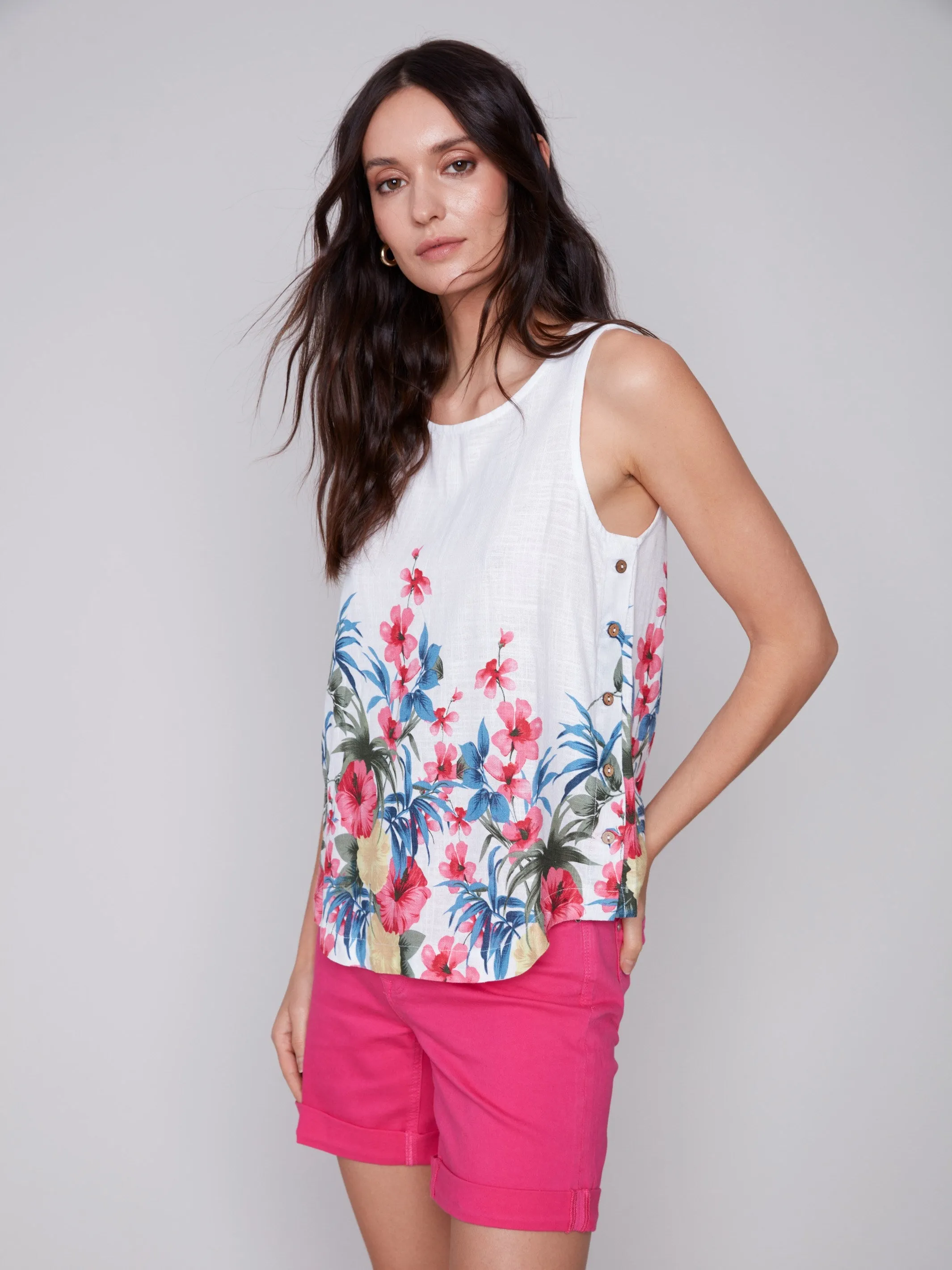 Printed Sleeveless Top with Side Buttons - Maui