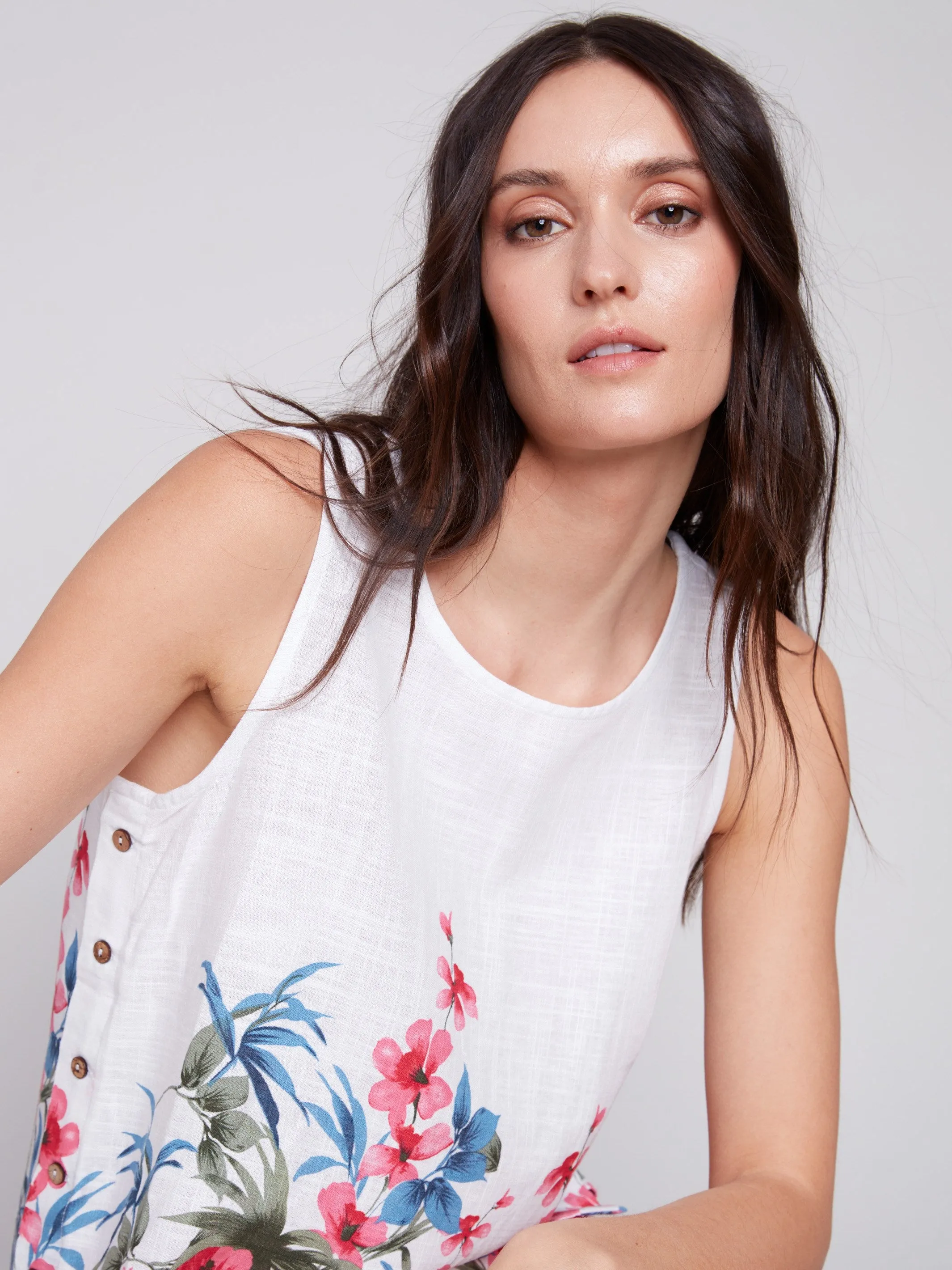 Printed Sleeveless Top with Side Buttons - Maui