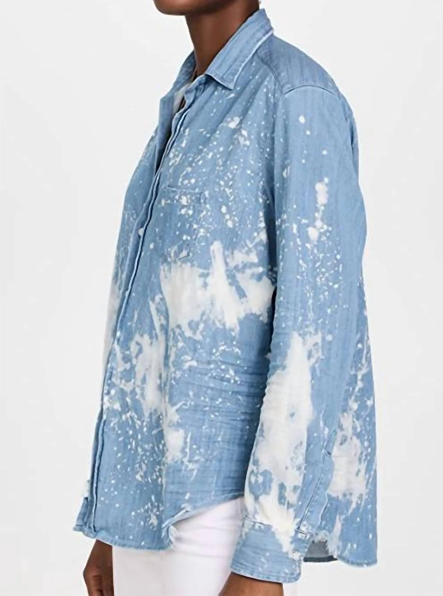 "Barry" Woven Button Up in Splatter Paint Denim