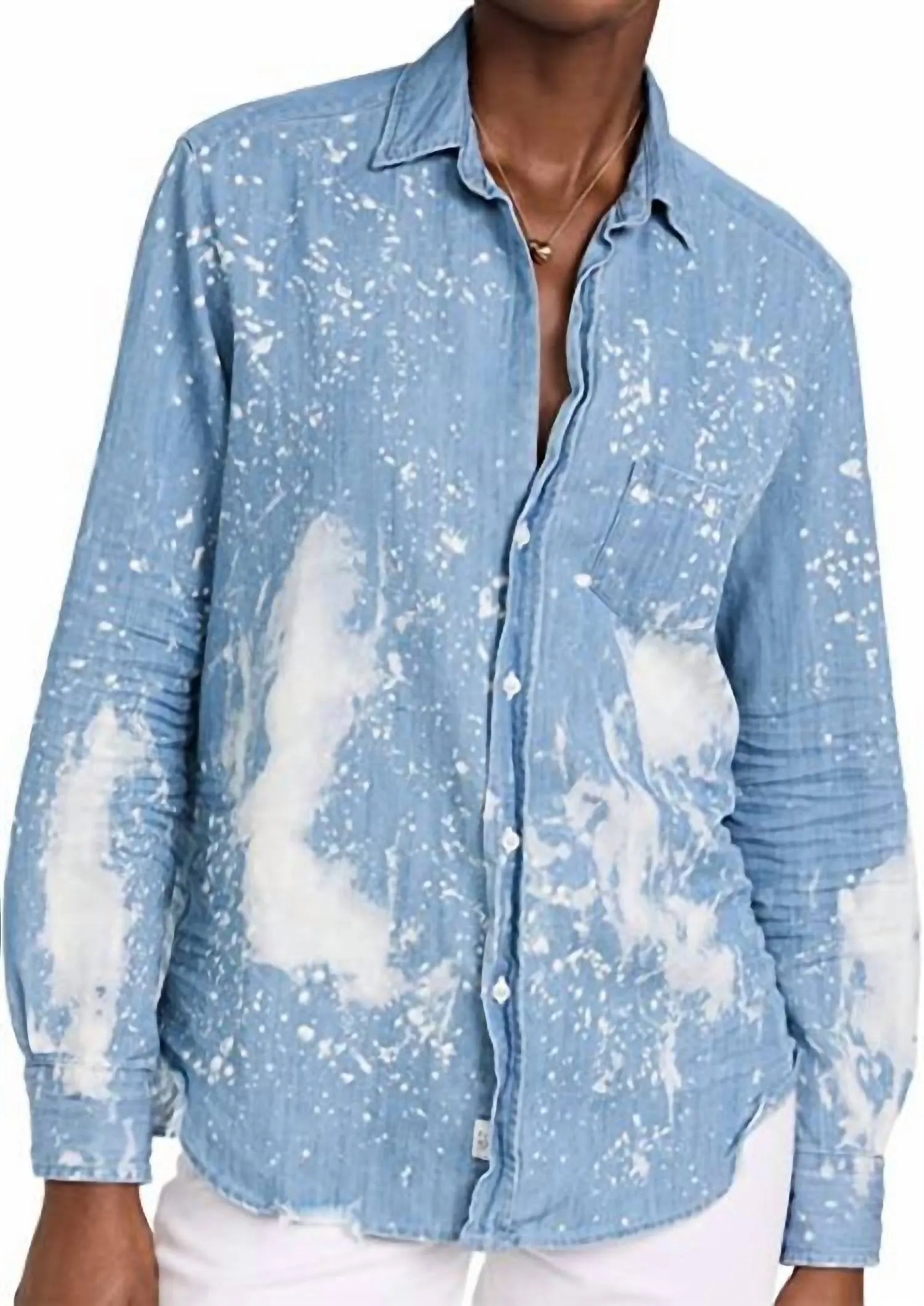 "Barry" Woven Button Up in Splatter Paint Denim