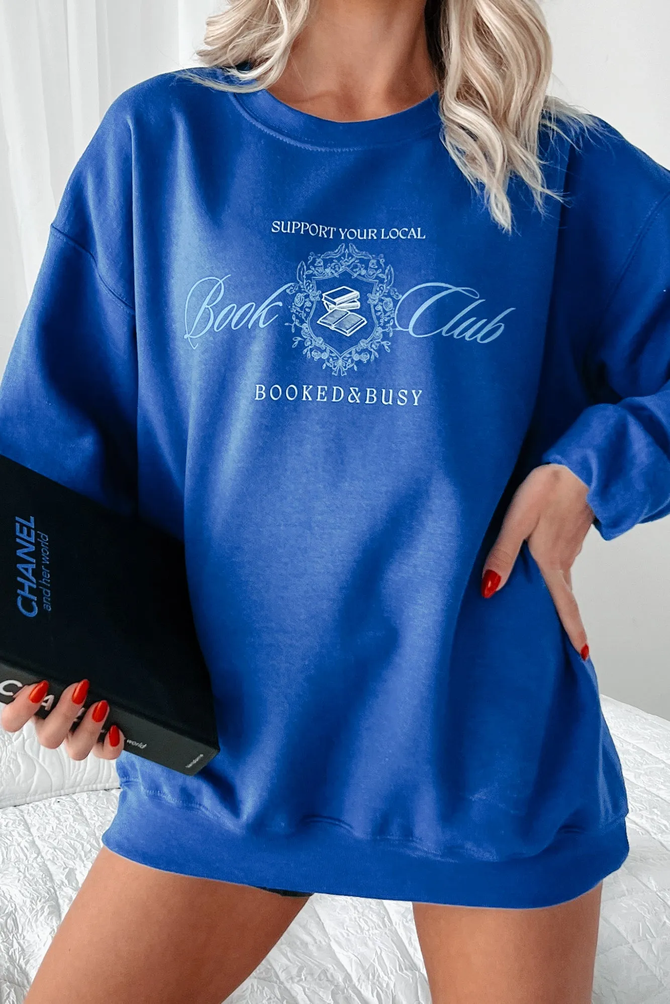 "Booked & Busy" Graphic Sweatshirt (Royal)