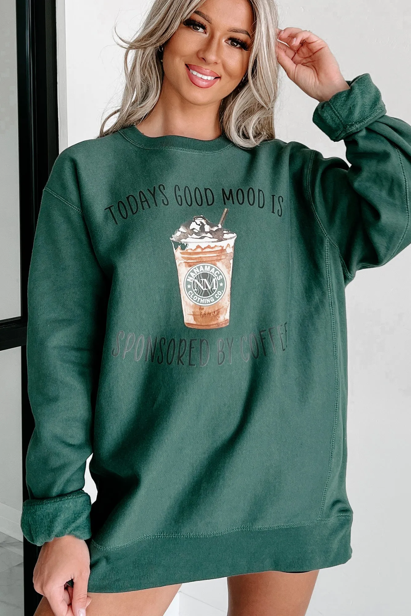 "Sponsored By Coffee" Heavyweight Graphic Crewneck (Alpine Green) - Print On Demand