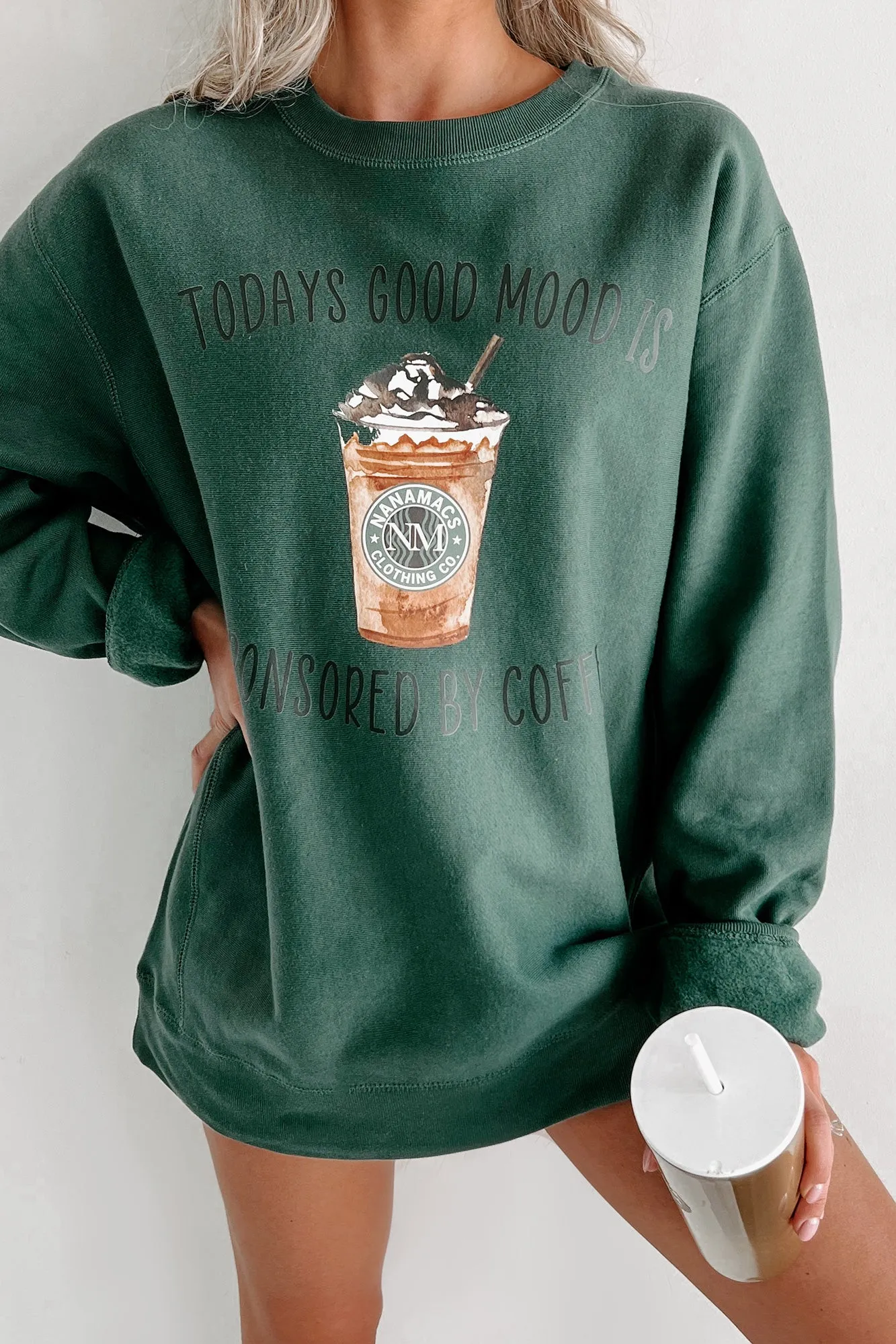 "Sponsored By Coffee" Heavyweight Graphic Crewneck (Alpine Green) - Print On Demand