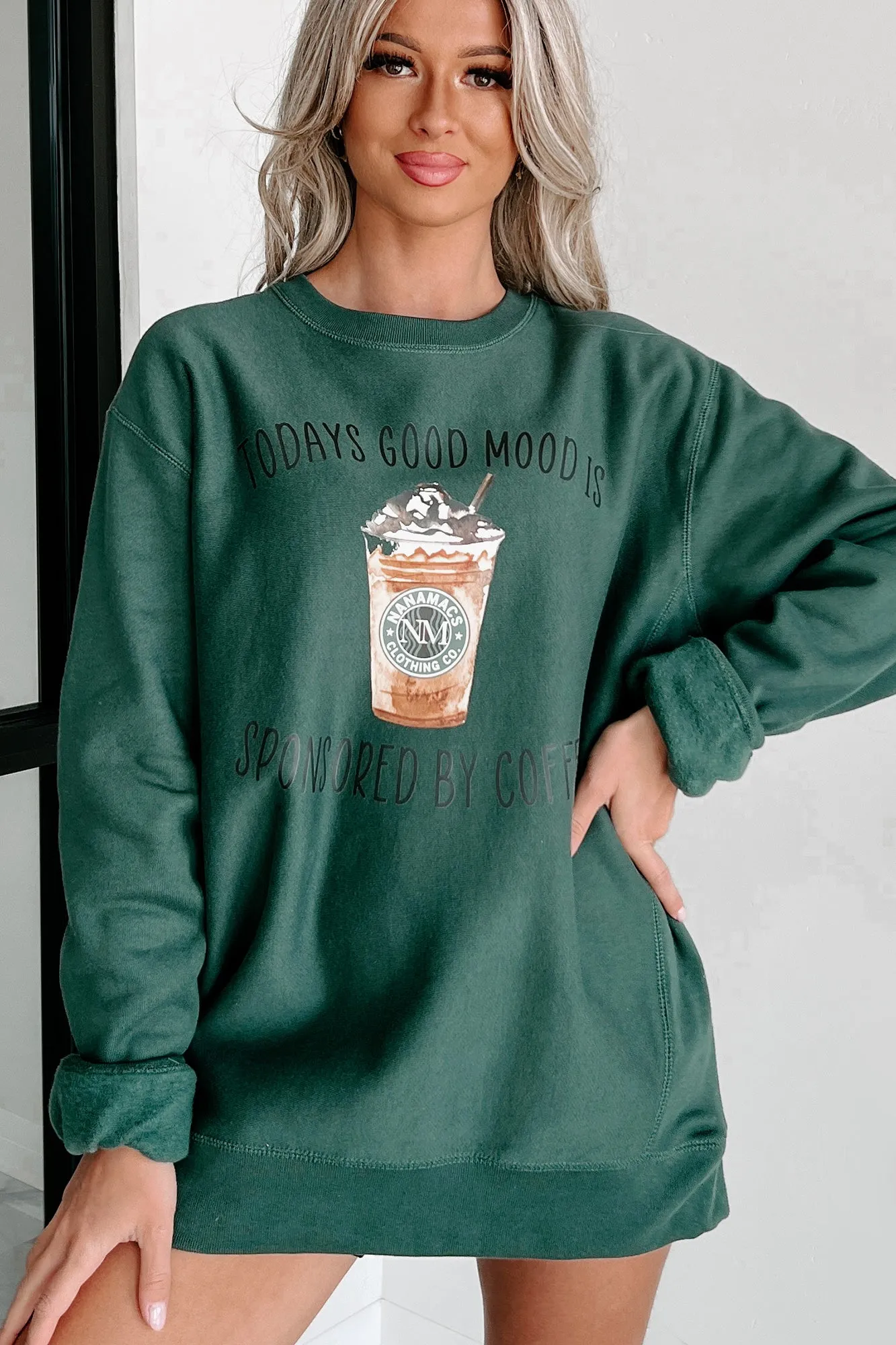 "Sponsored By Coffee" Heavyweight Graphic Crewneck (Alpine Green) - Print On Demand