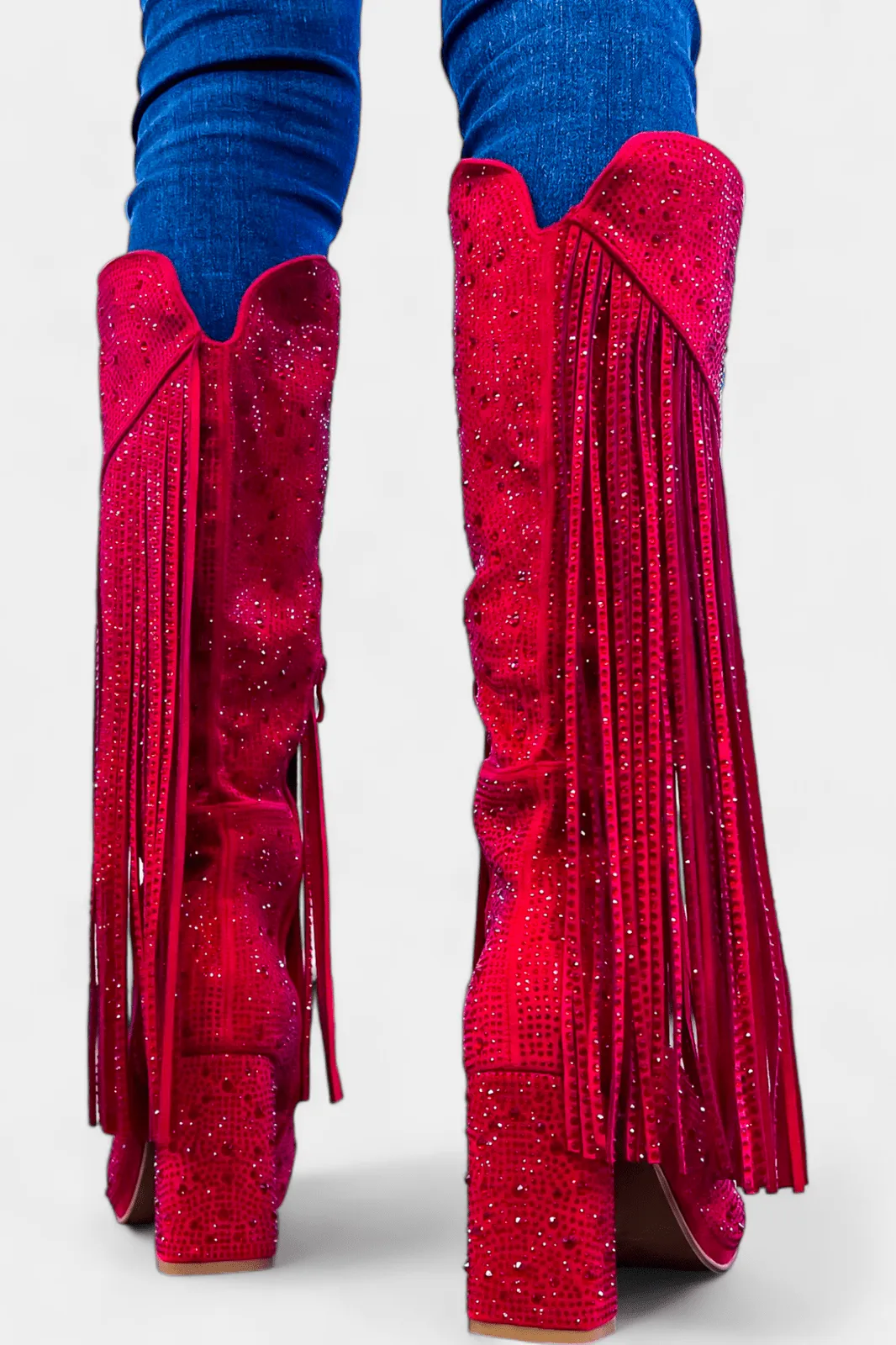 Red Fringe Rhinestone Boots