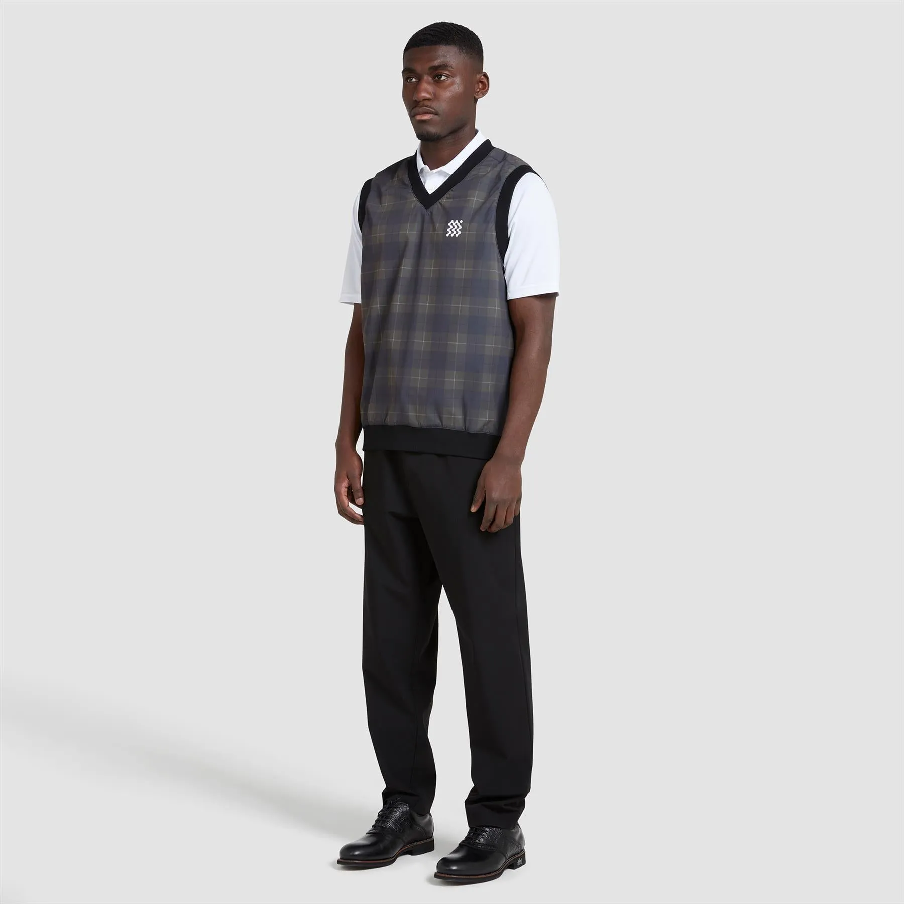 Reversible Legacy V-Neck Gilet Black Check - SS24