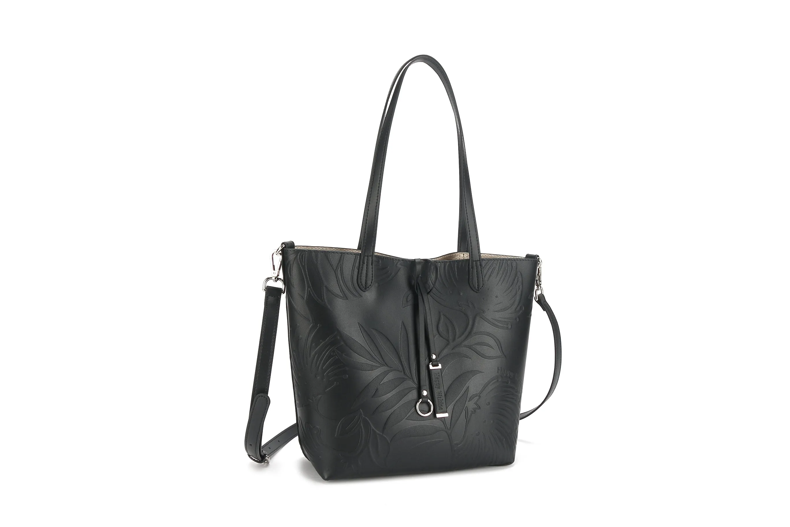 Reversible Tote Nancy Small Lehua Embossed Black