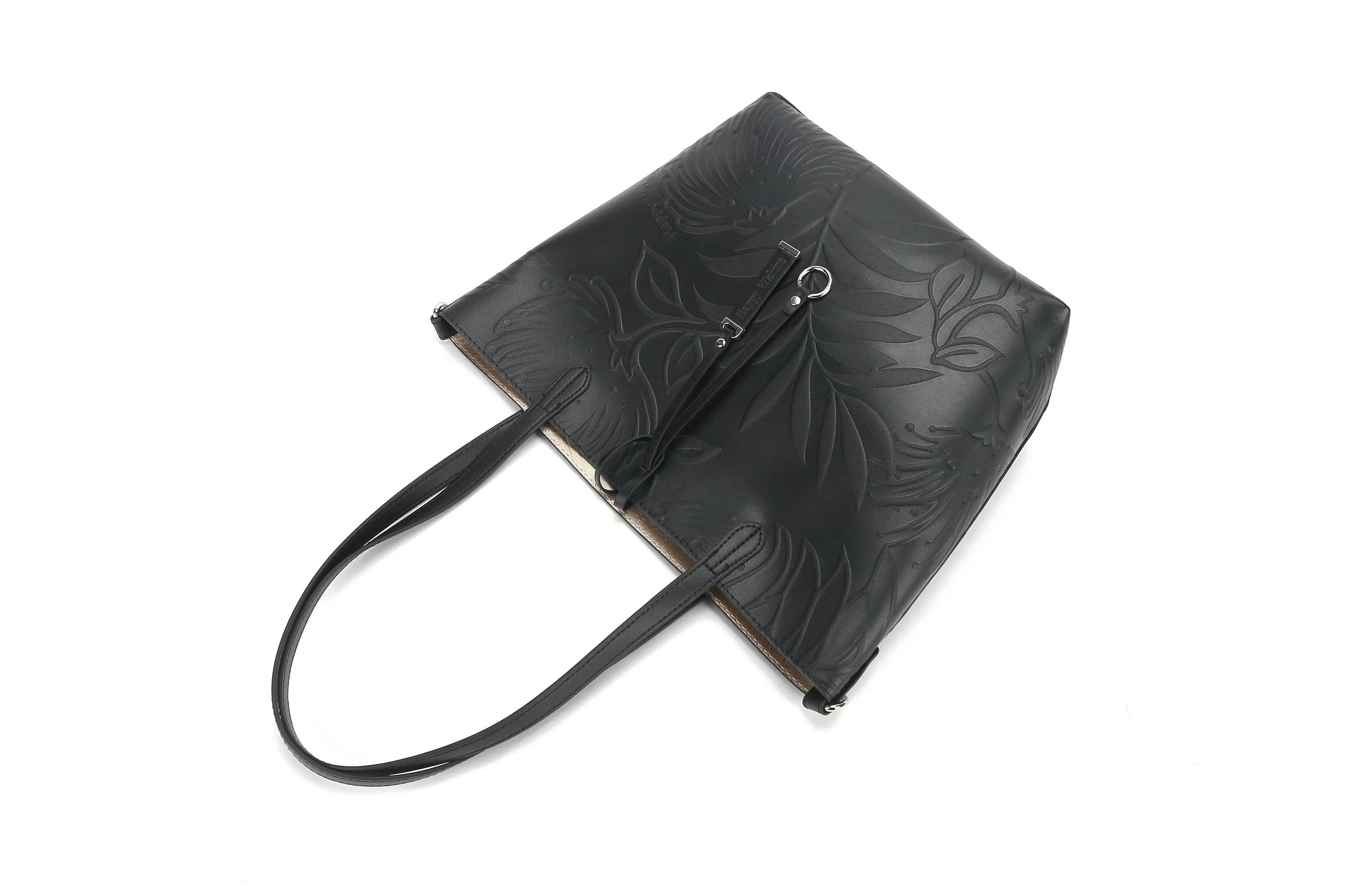 Reversible Tote Nancy Small Lehua Embossed Black