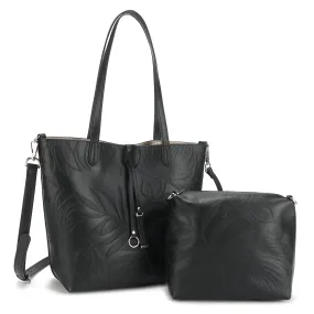 Reversible Tote Nancy Small Lehua Embossed Black