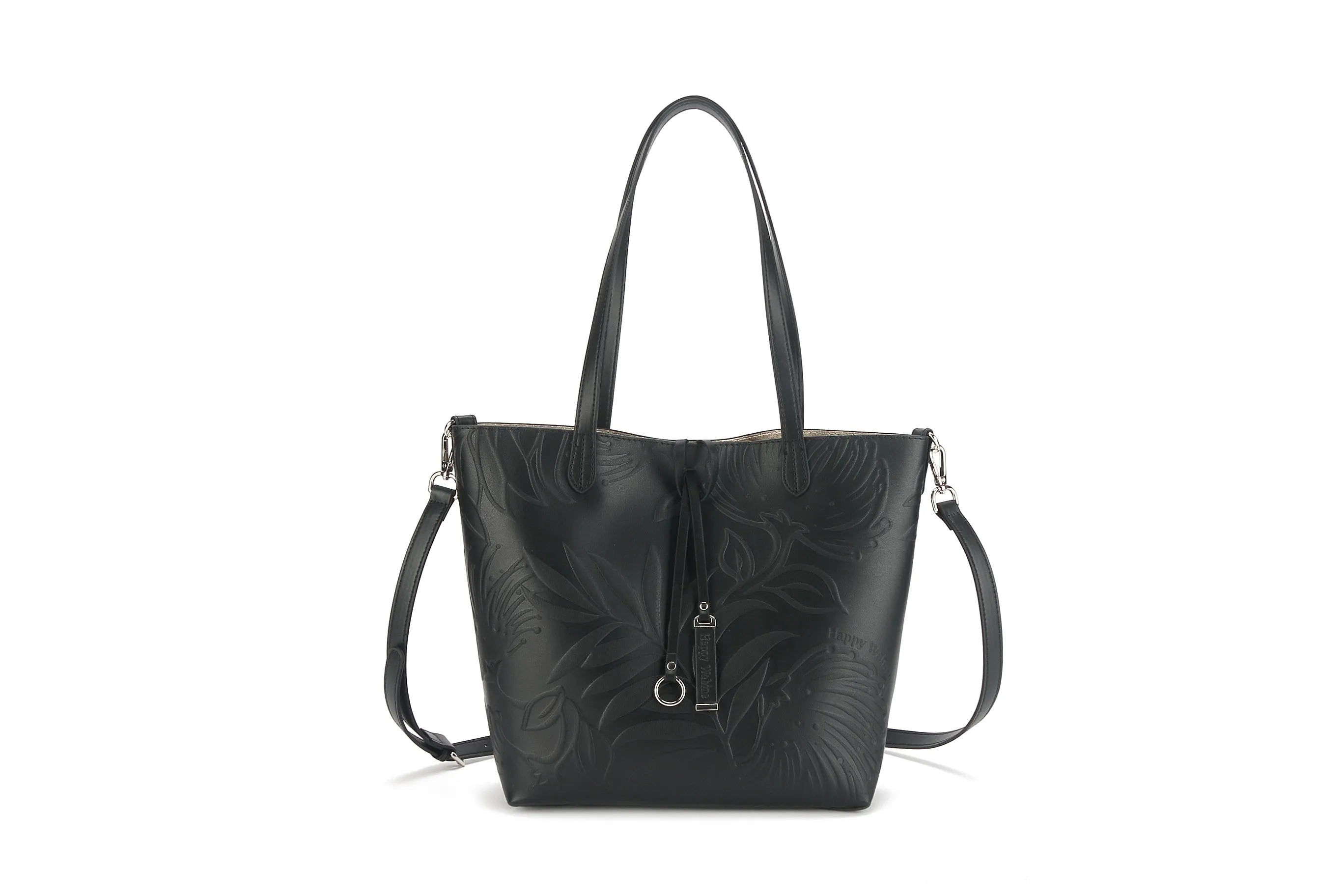 Reversible Tote Nancy Small Lehua Embossed Black