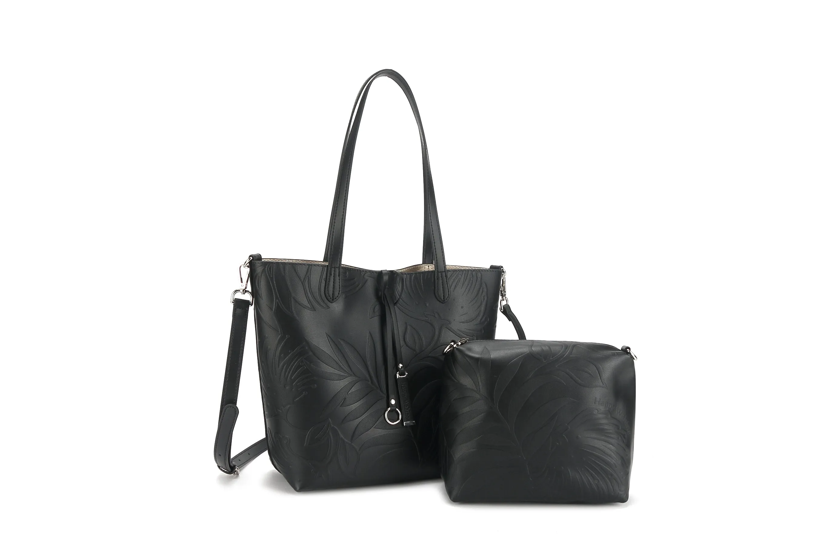 Reversible Tote Nancy Small Lehua Embossed Black