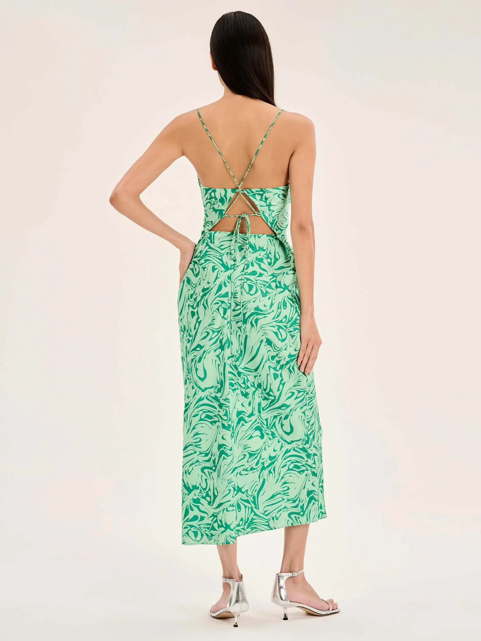 Riviera Midi Dress in Marble Green Print