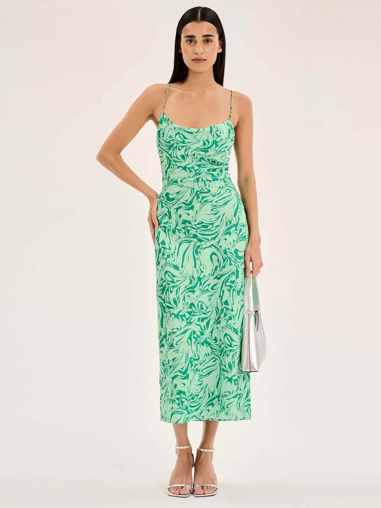 Riviera Midi Dress in Marble Green Print