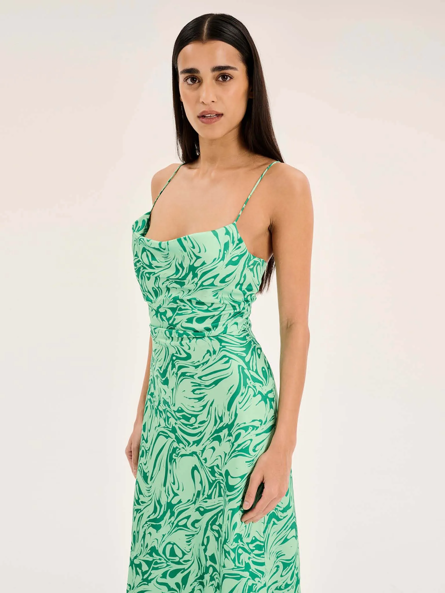 Riviera Midi Dress in Marble Green Print