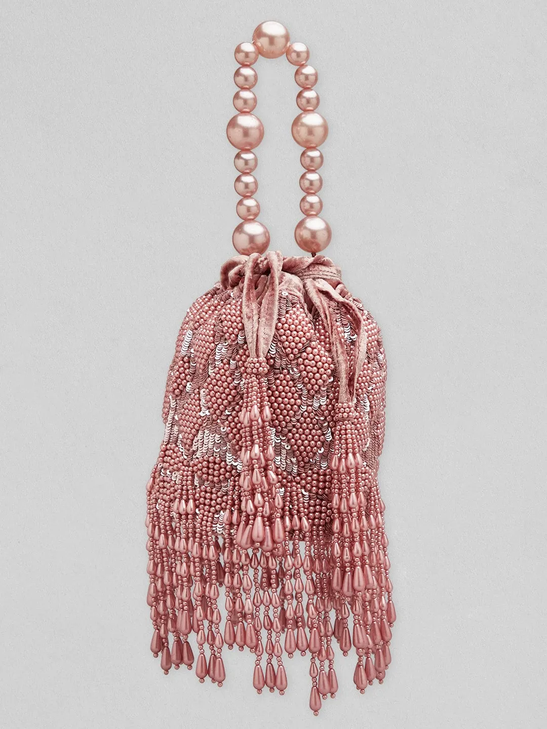 Rubans Peach Coloured Potli Bag Embellished With Peach Beads