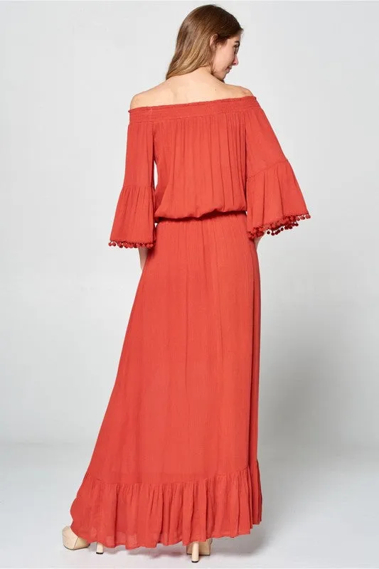 Ruffle Sleeve Off The Shoulder Maxi Dress