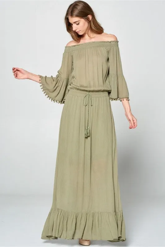 Ruffle Sleeve Off The Shoulder Maxi Dress