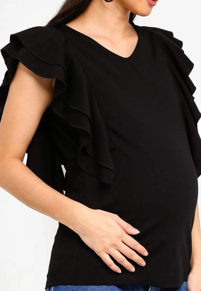 Ruffles Sleeves Crissy Black Nursing Top